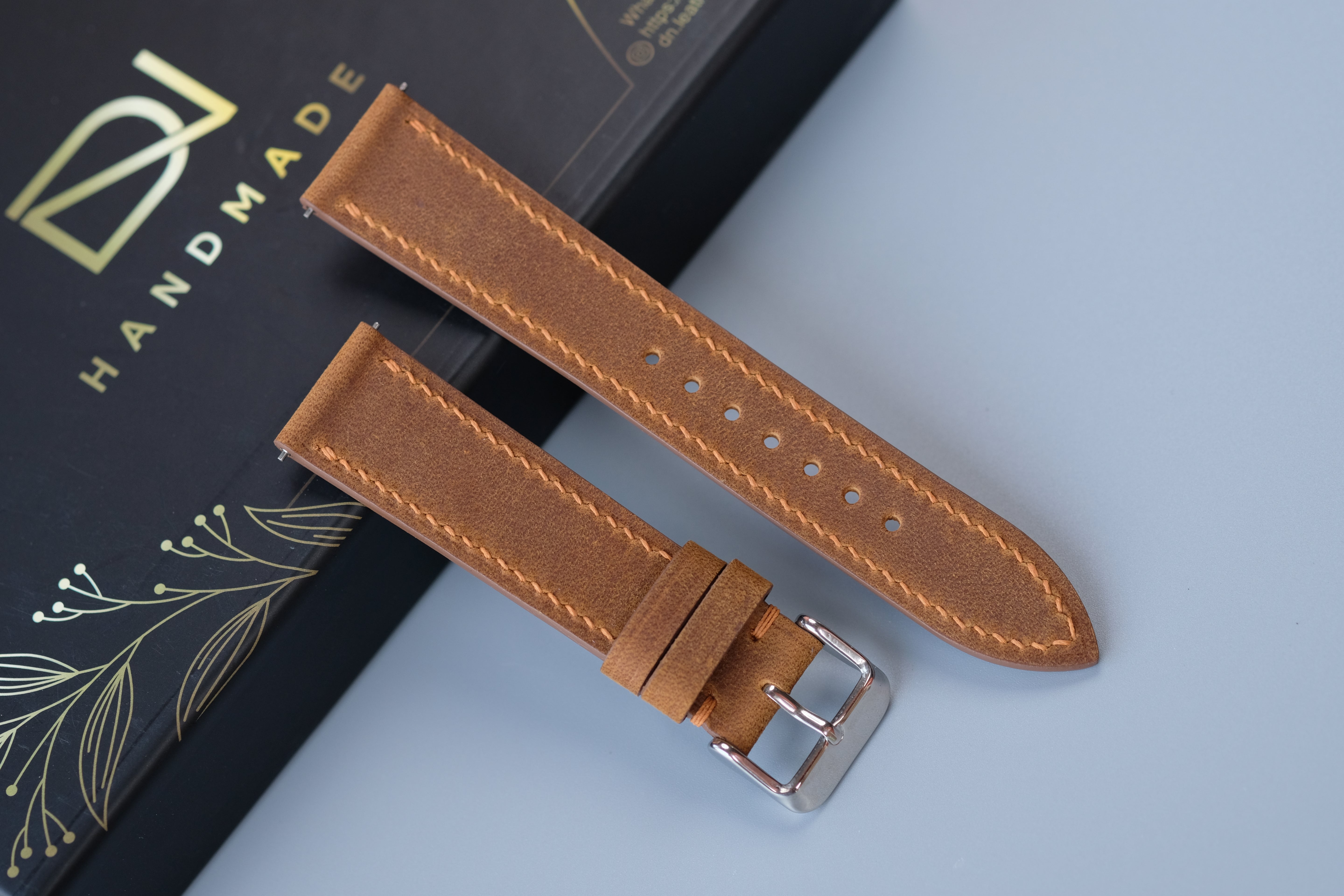 Slim Light Brown Waxed Cowhide Leather Watch Strap – Custom Sizes 10mm to 26mm