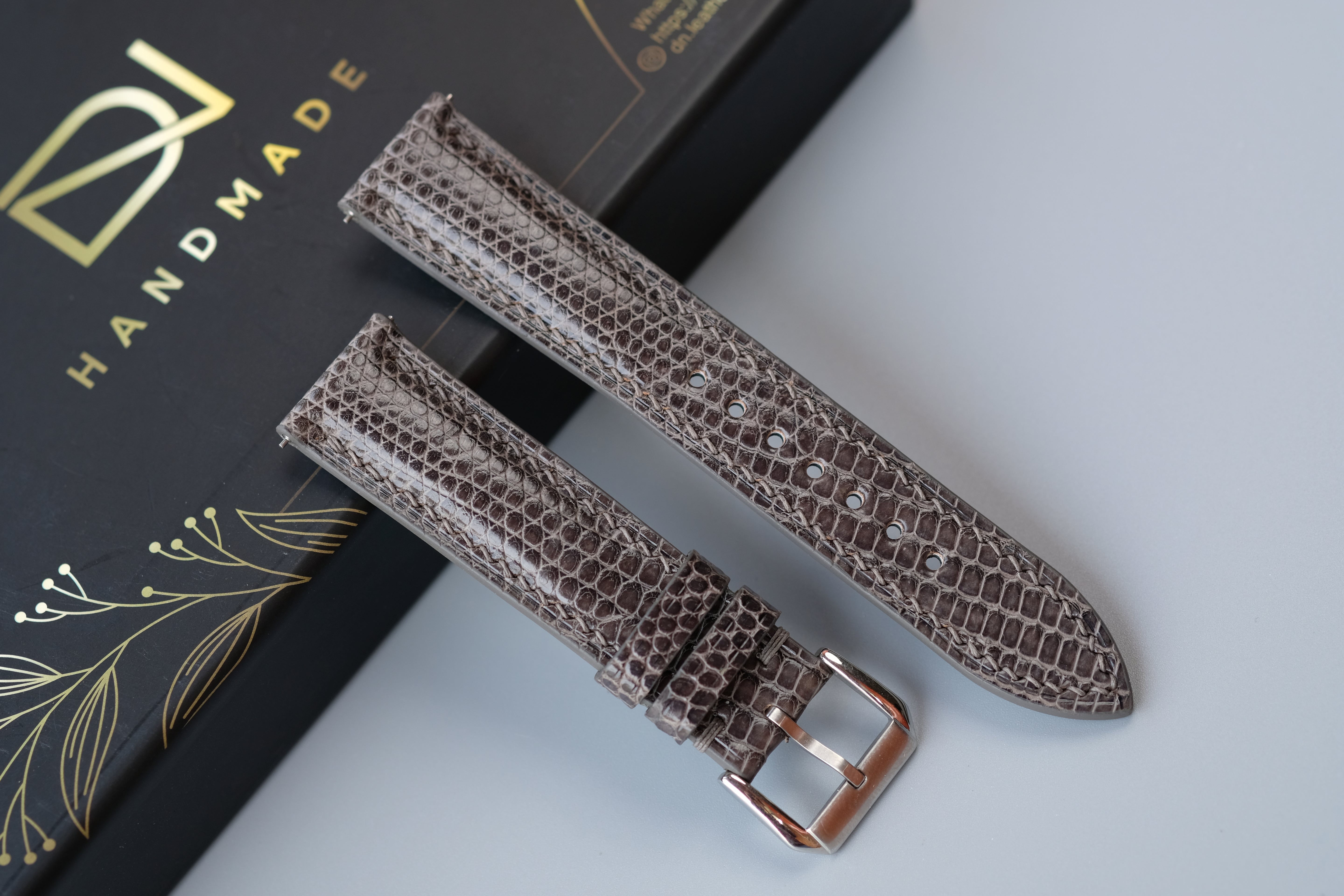 Gray Lizard Leather Watch Strap – Custom Sizes 10mm to 26mm