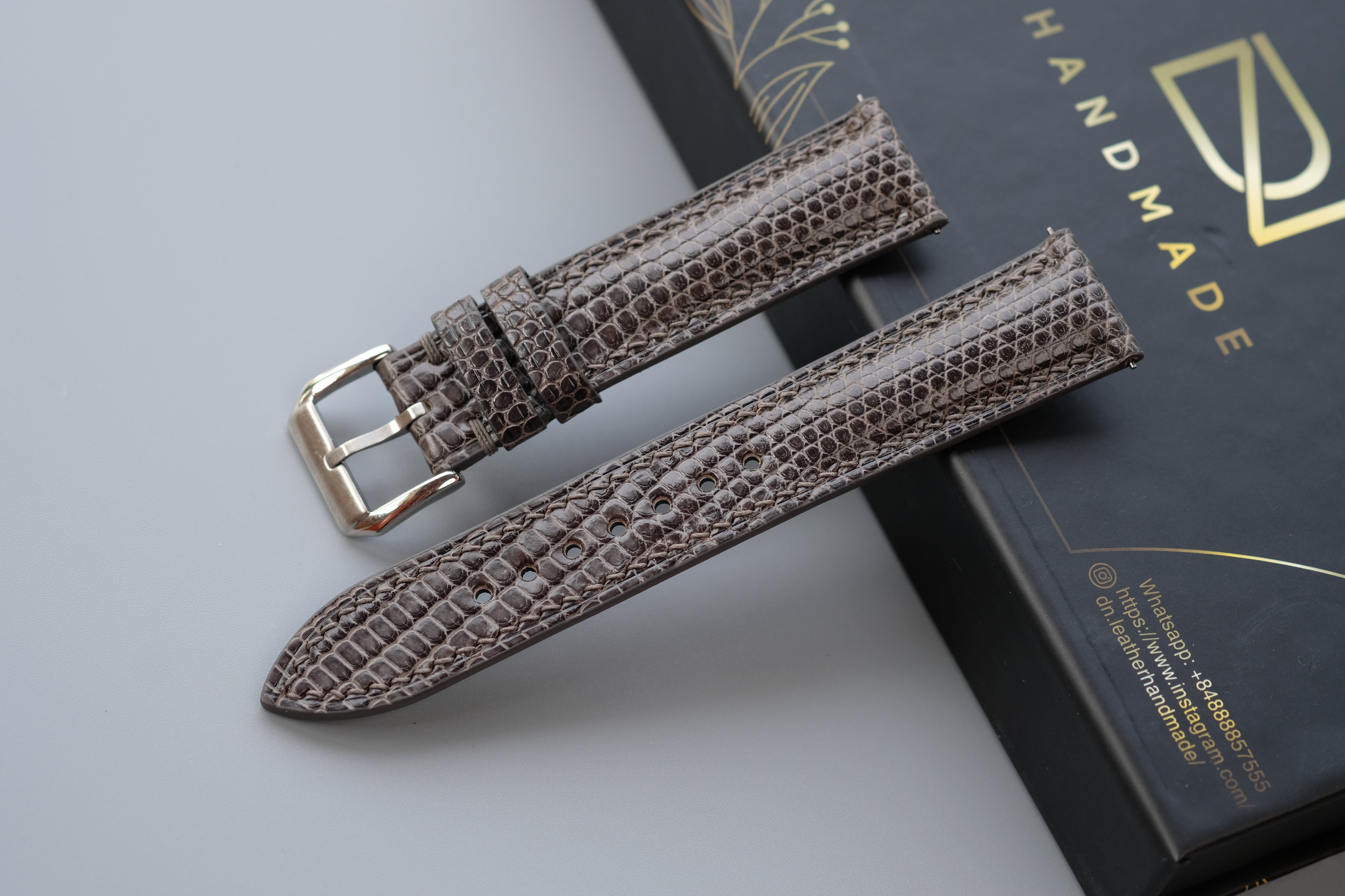 Gray Lizard Leather Watch Strap – Custom Sizes 10mm to 26mm