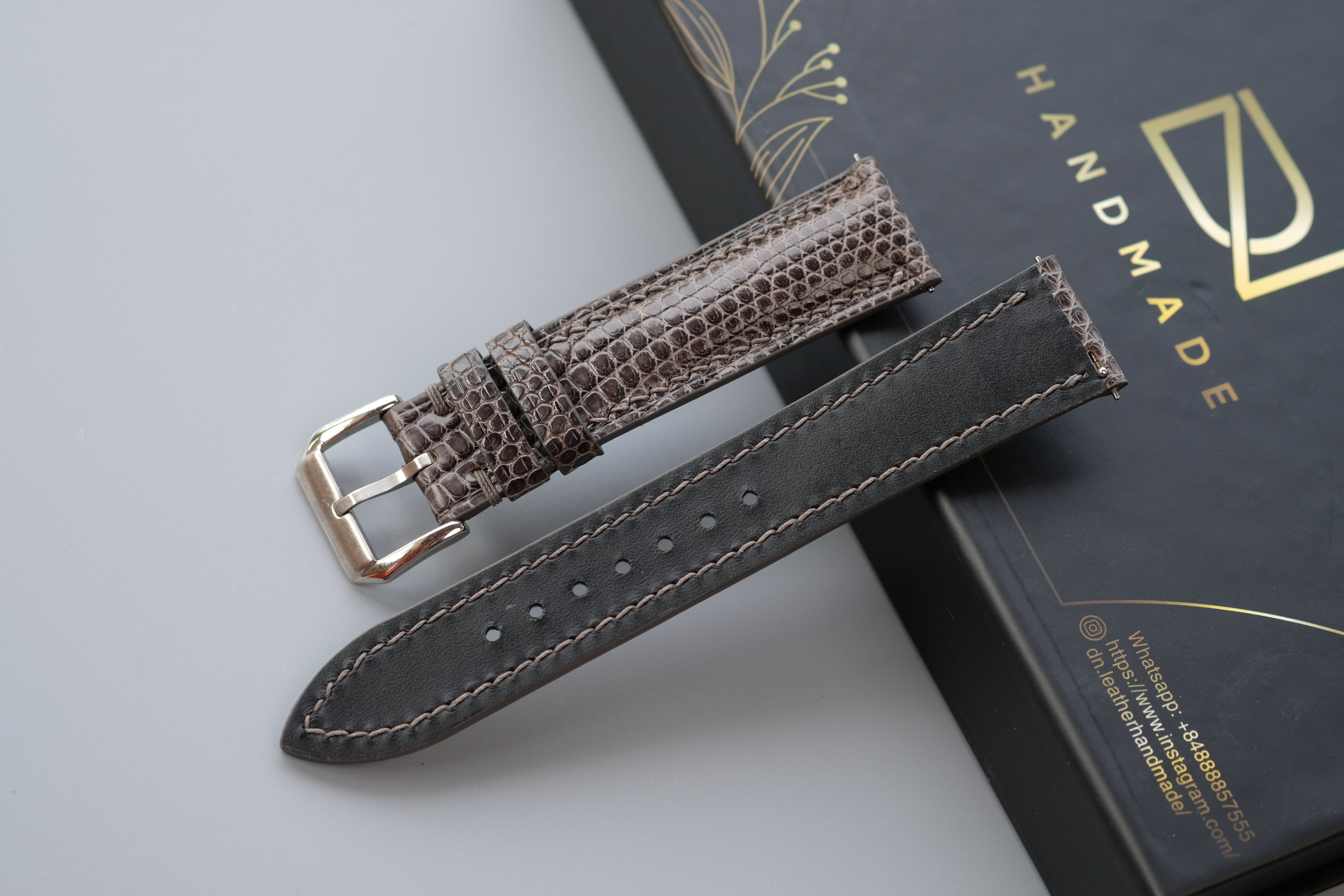 Gray Lizard Leather Watch Strap – Custom Sizes 10mm to 26mm