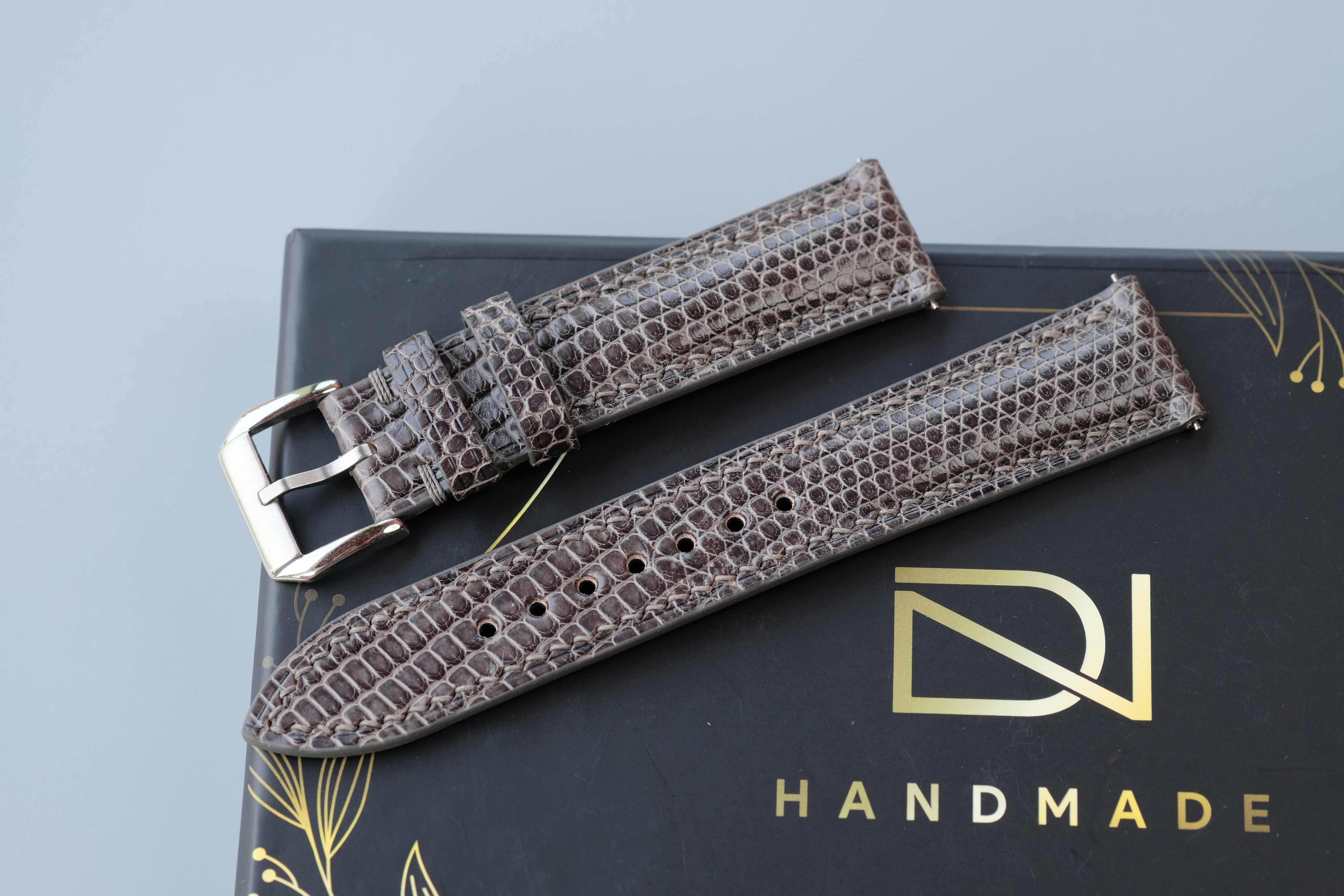 Gray Lizard Leather Watch Strap – Custom Sizes 10mm to 26mm