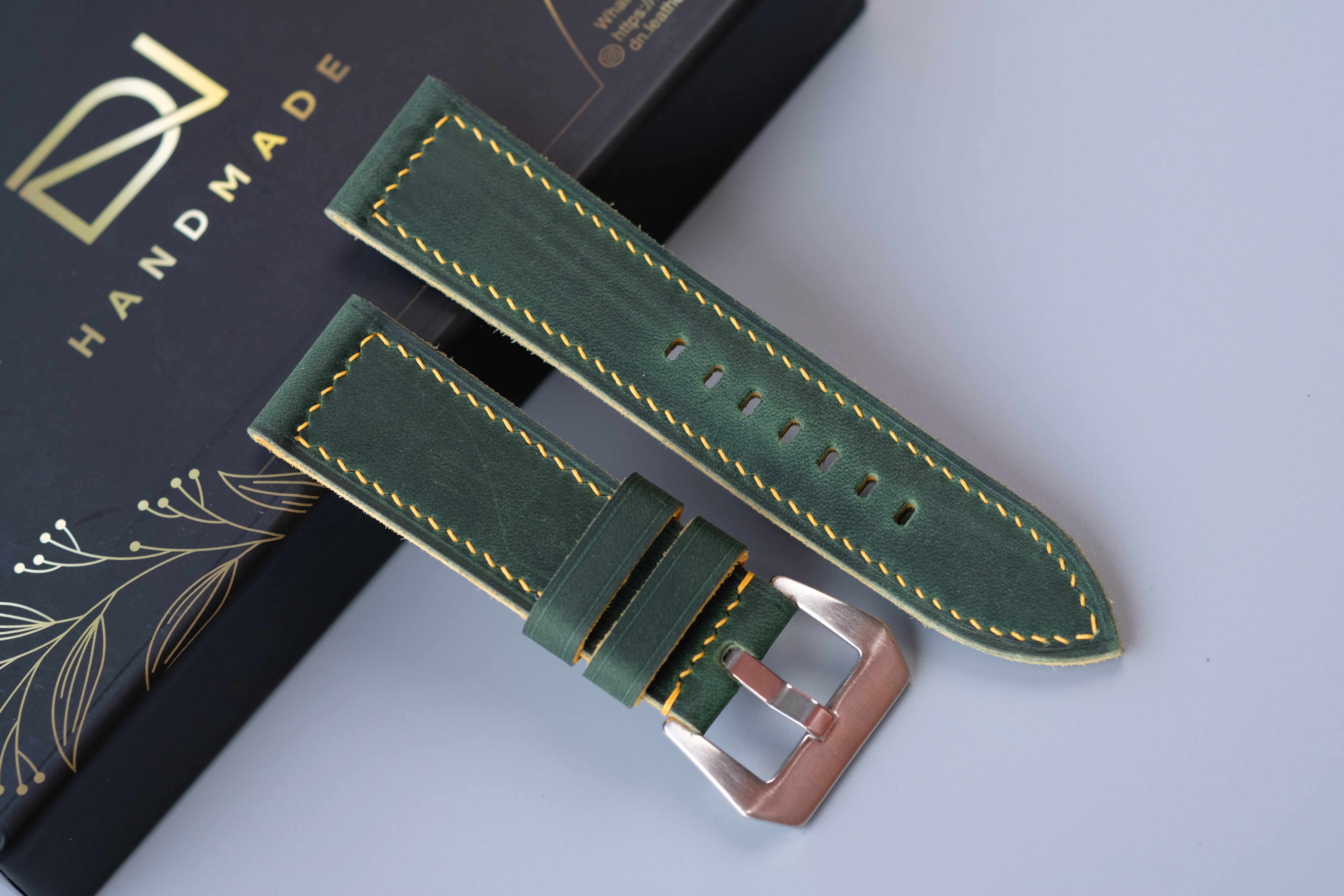 Green Waxed Cowhide Leather Watch Strap – Handmade – Compatible with Panerai Watches
