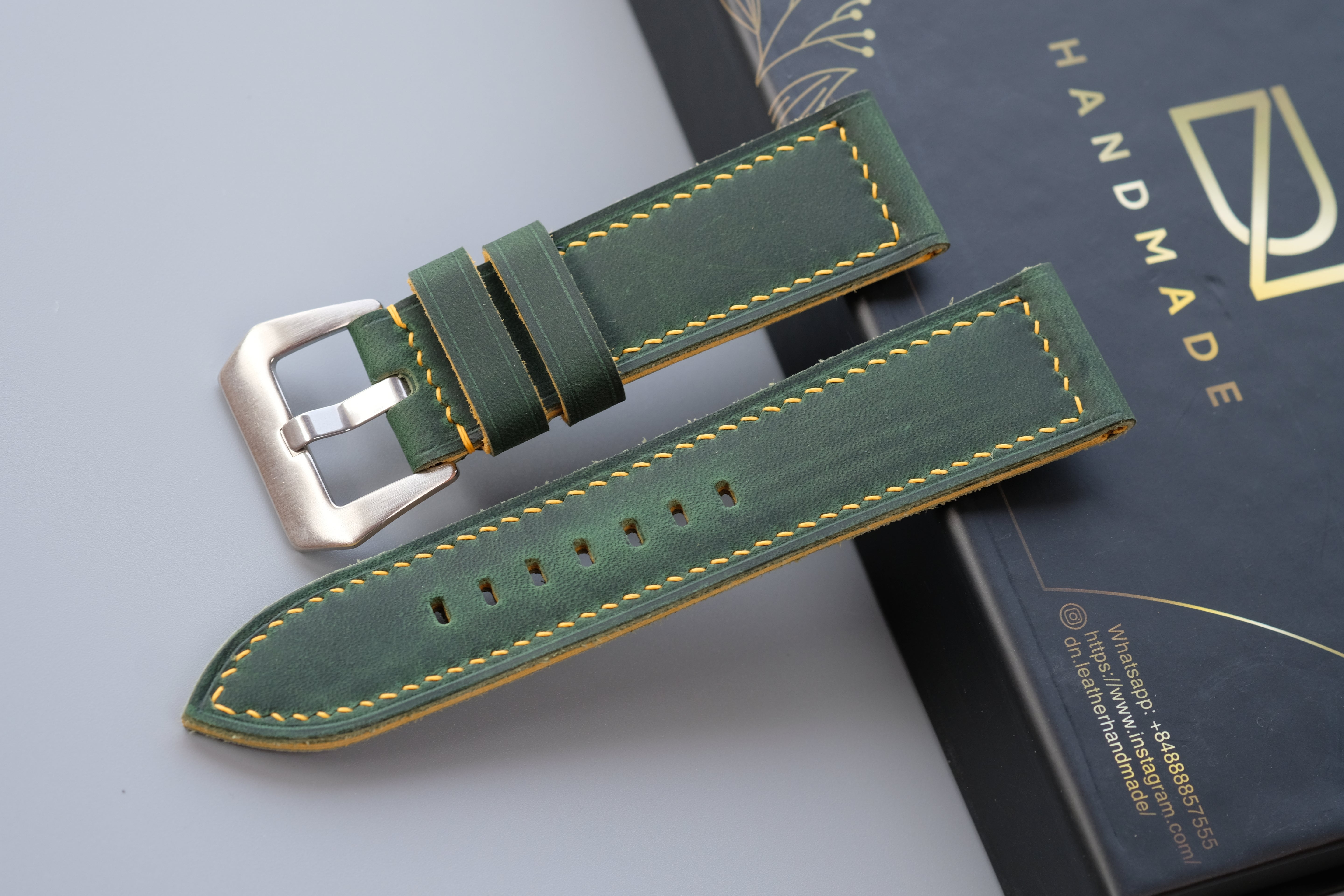 Green Waxed Cowhide Leather Watch Strap – Handmade – Compatible with Panerai Watches
