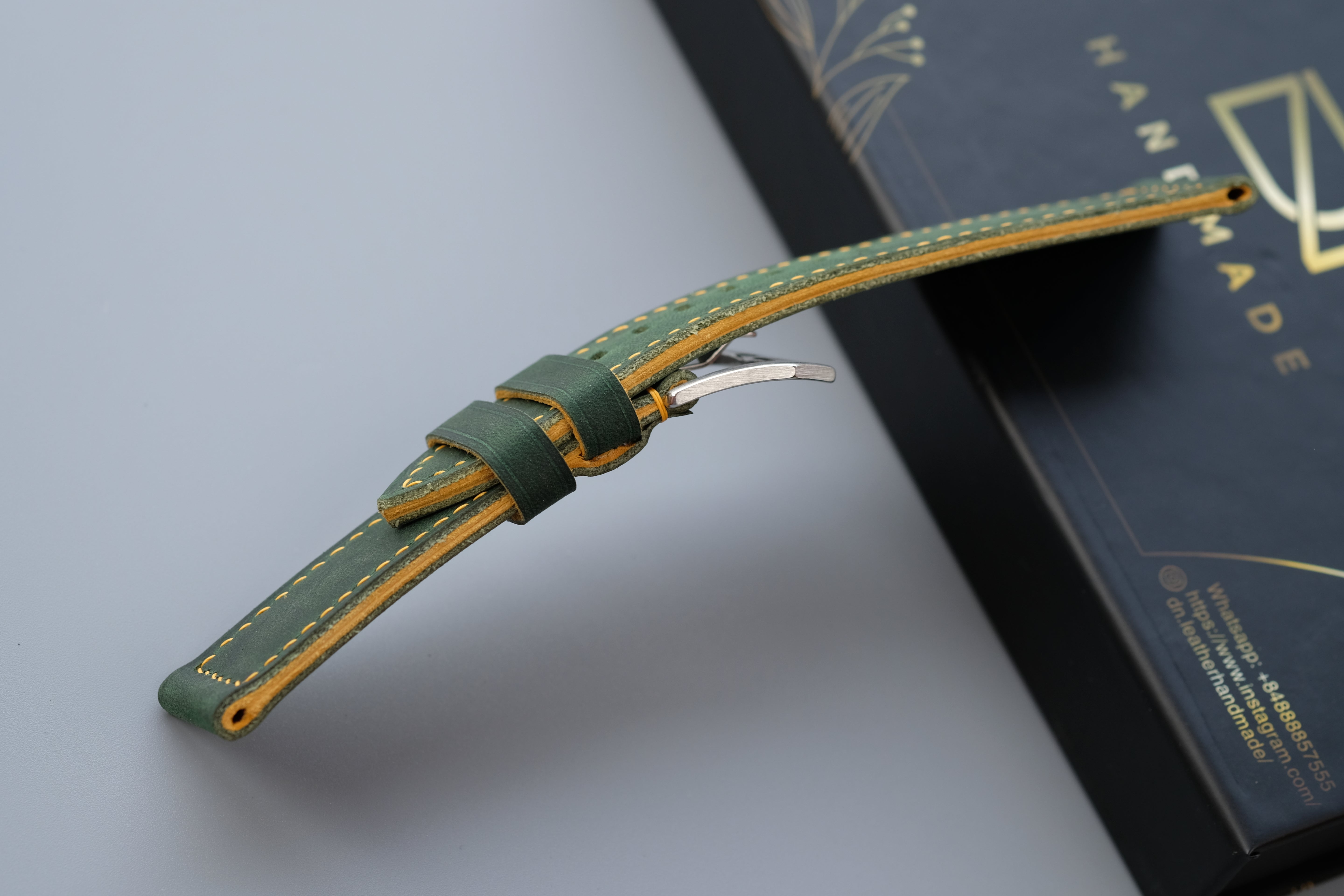 Green Waxed Cowhide Leather Watch Strap – Handmade – Compatible with Panerai Watches