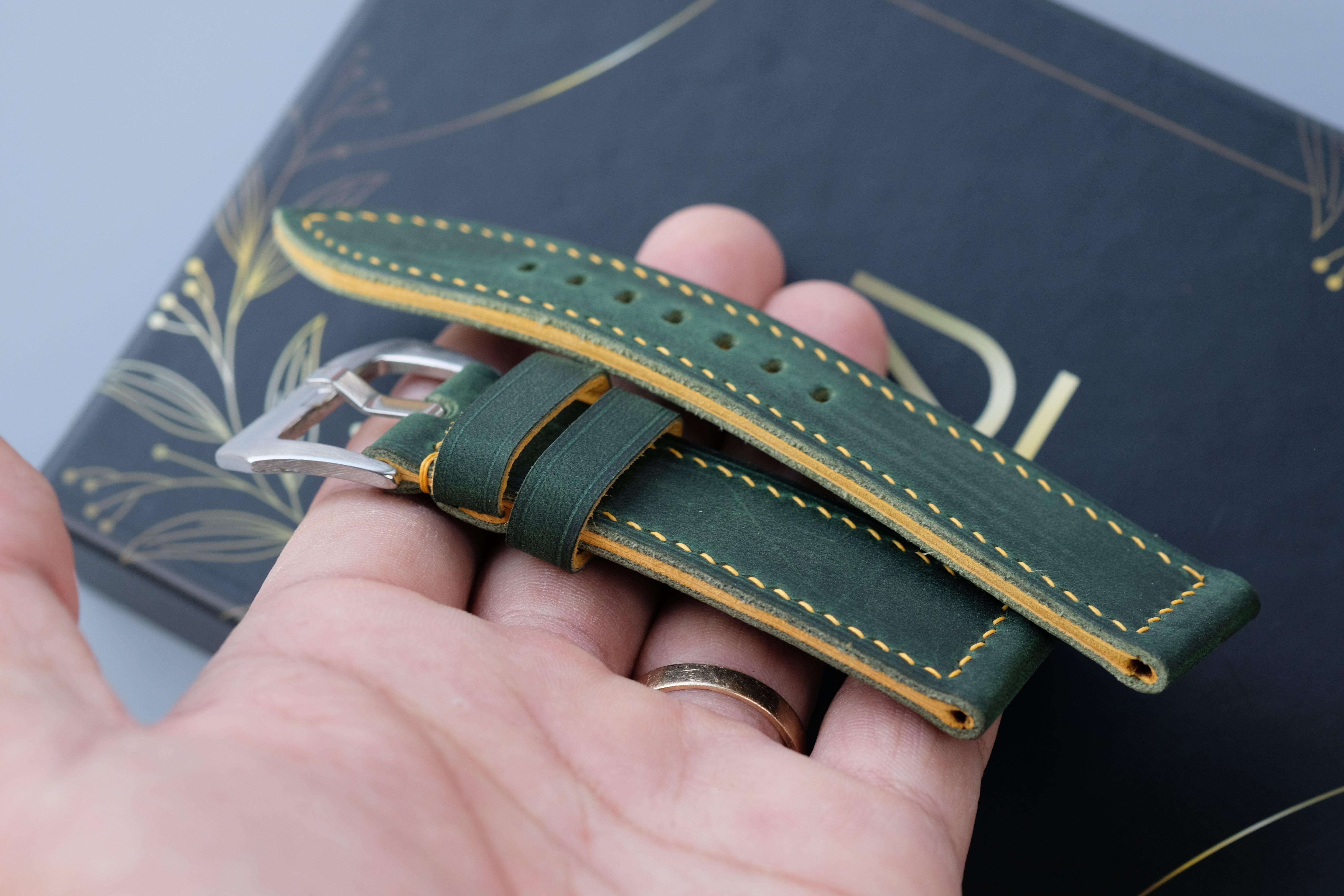 Green Waxed Cowhide Leather Watch Strap – Handmade – Compatible with Panerai Watches