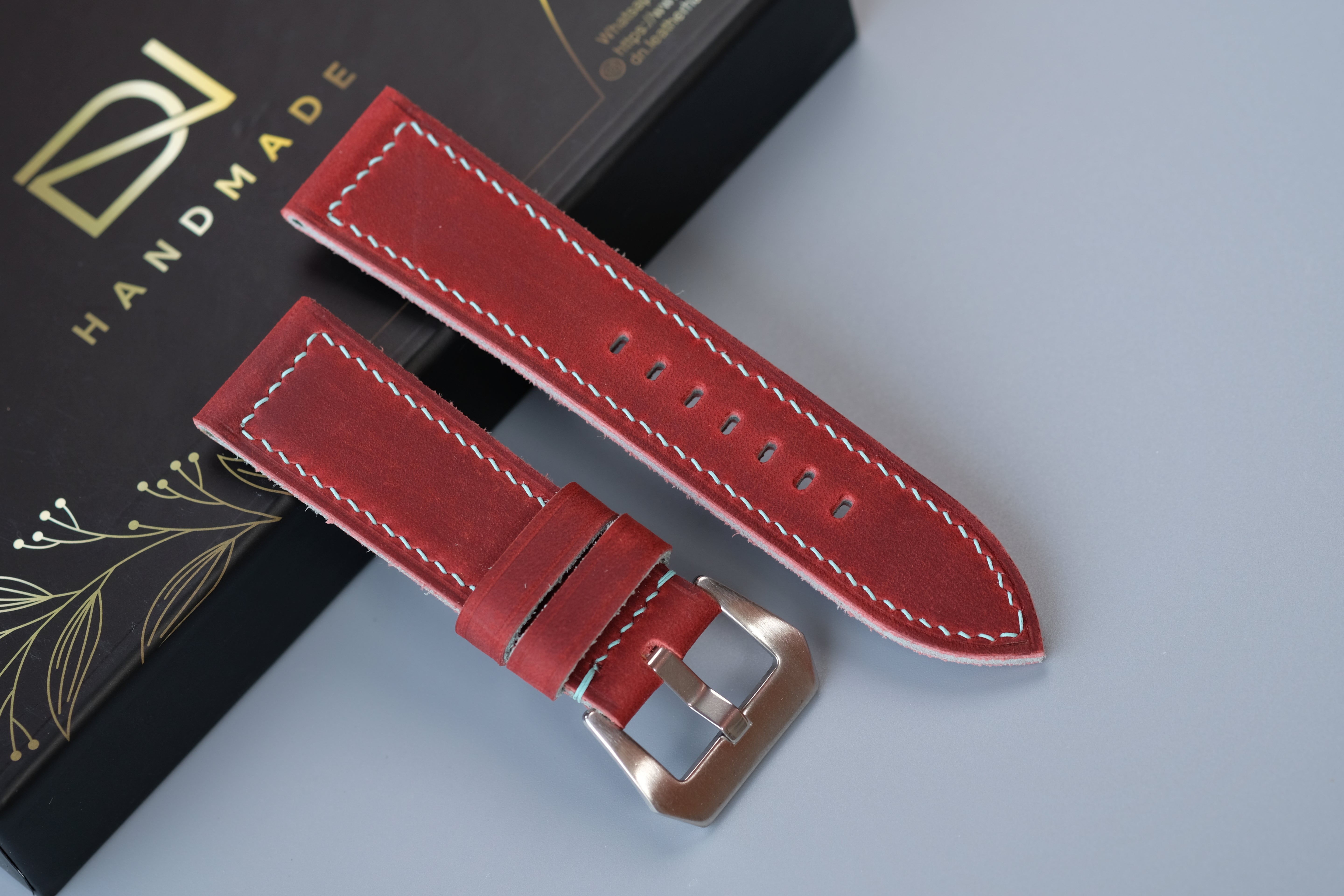 RED Waxed Cowhide Leather Watch Strap – Handmade – Compatible with Panerai Watches