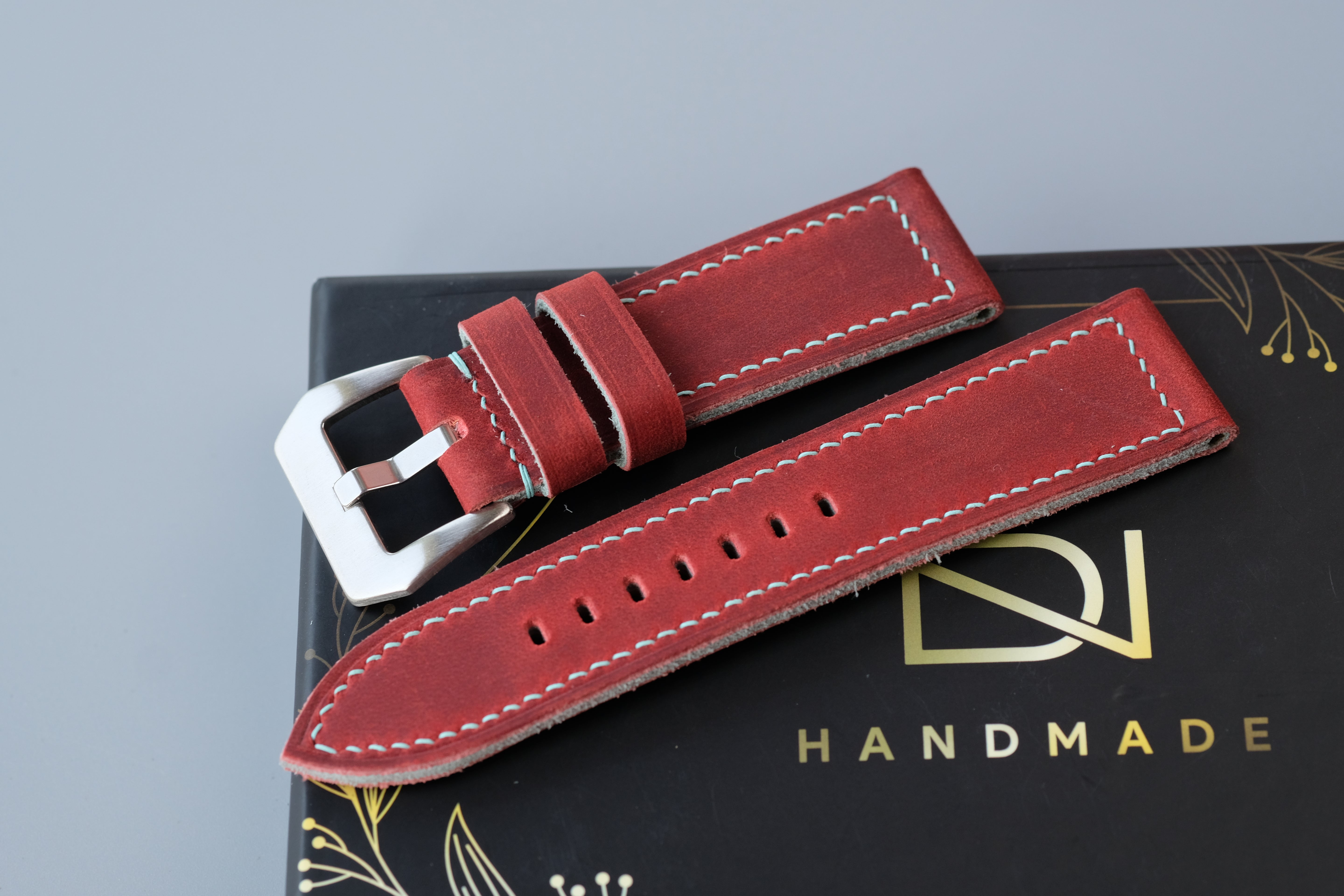 RED Waxed Cowhide Leather Watch Strap – Handmade – Compatible with Panerai Watches