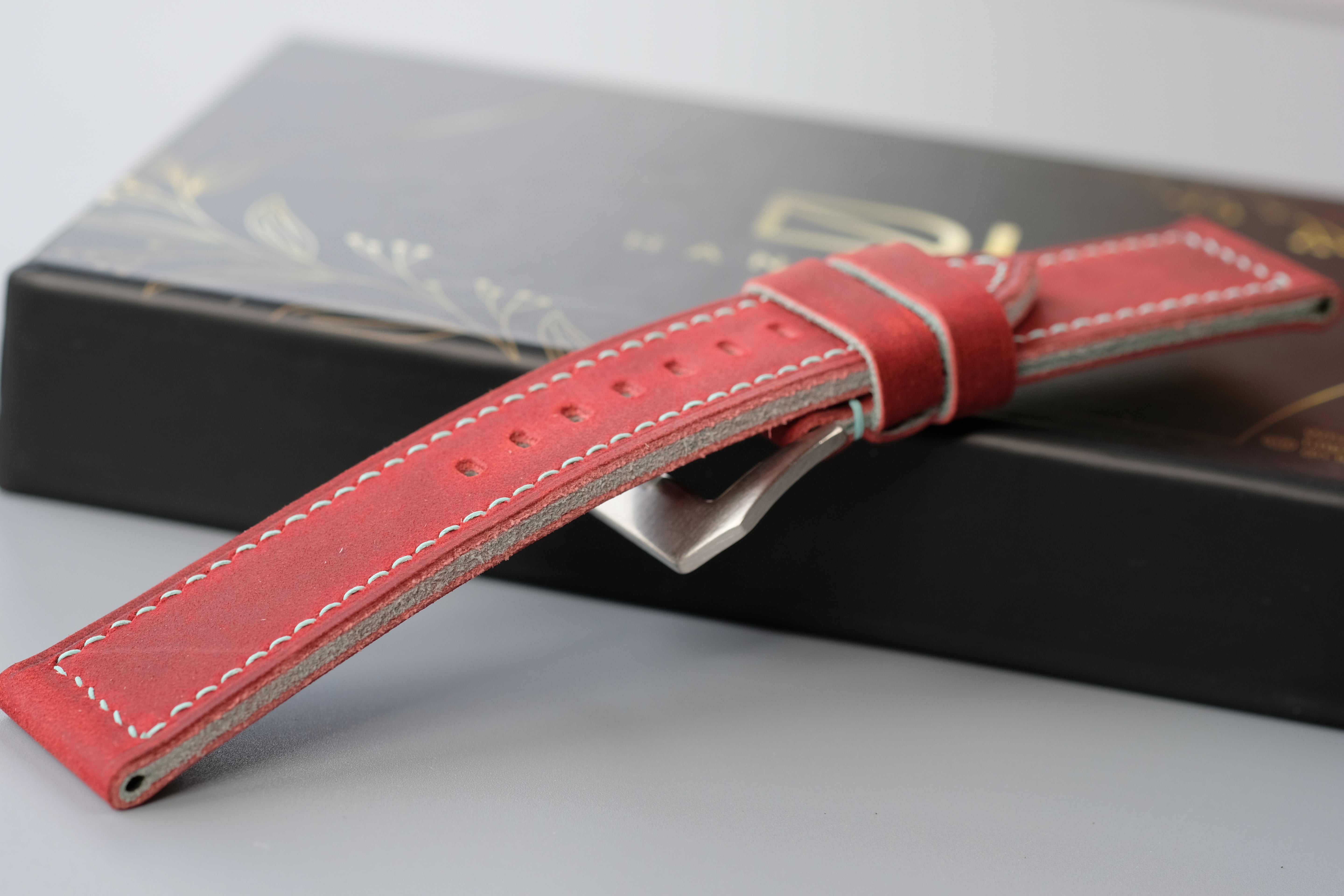 RED Waxed Cowhide Leather Watch Strap – Handmade – Compatible with Panerai Watches