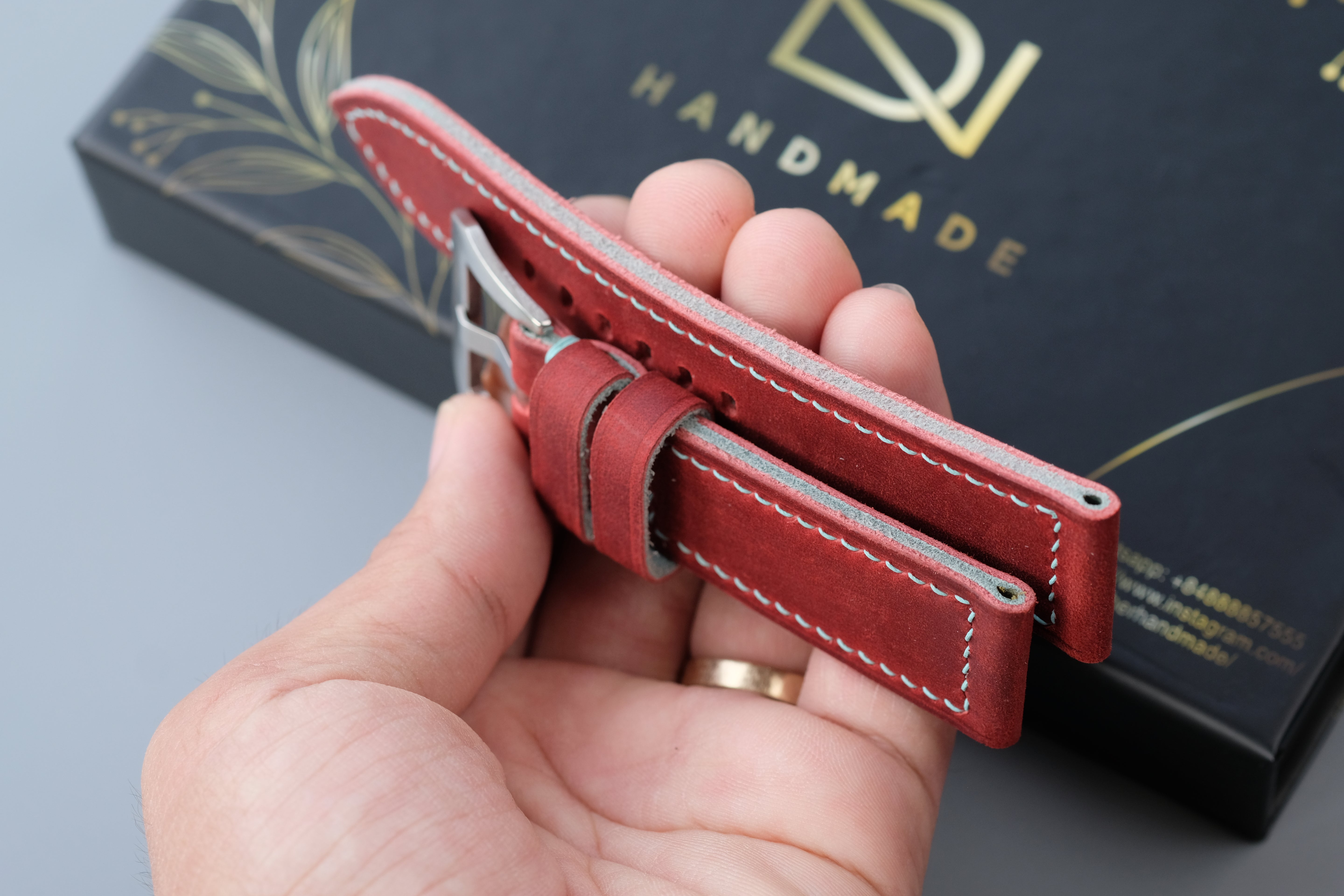 RED Waxed Cowhide Leather Watch Strap – Handmade – Compatible with Panerai Watches