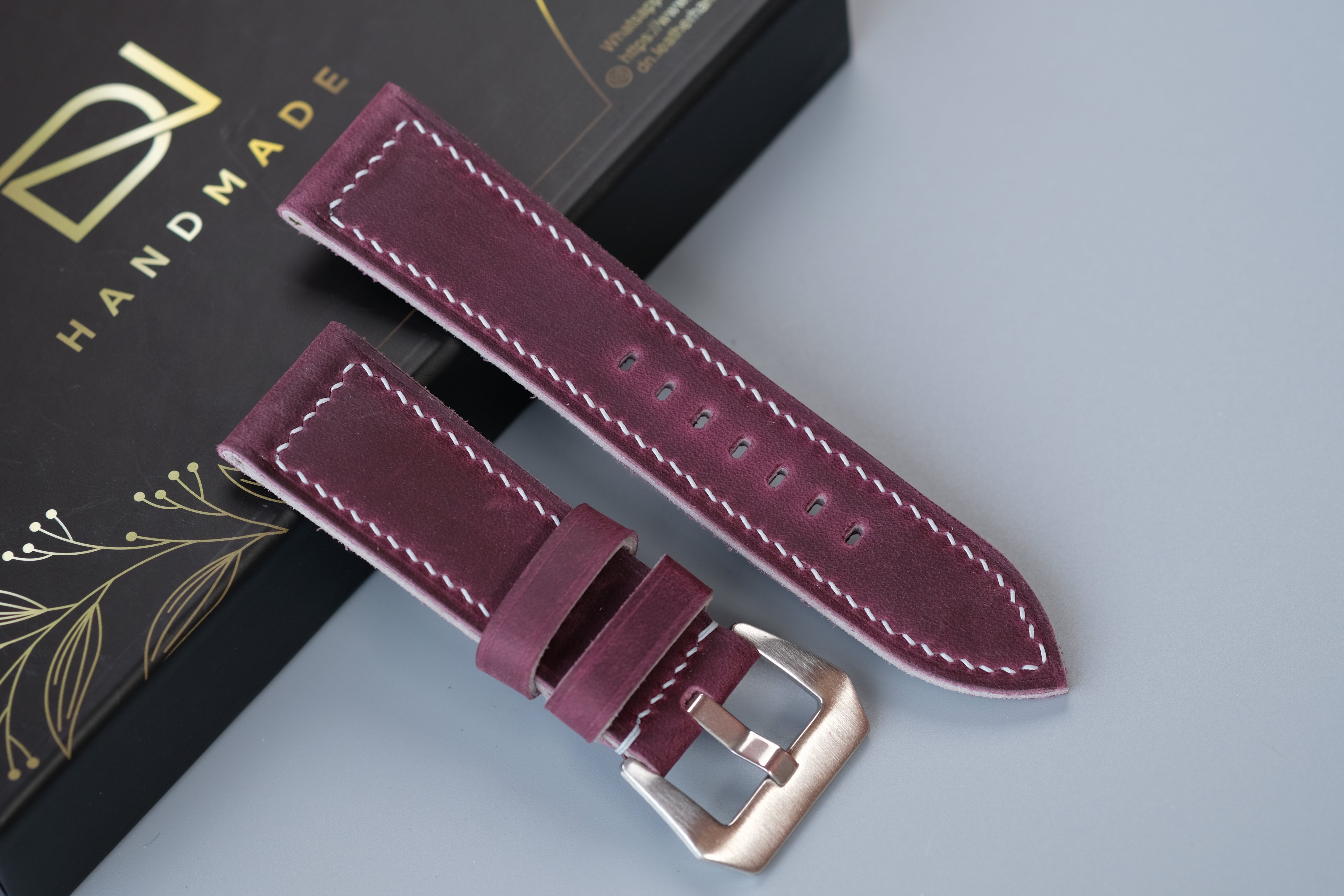 Purple Waxed Cowhide Leather Watch Strap – Handmade – Compatible with Panerai Watches