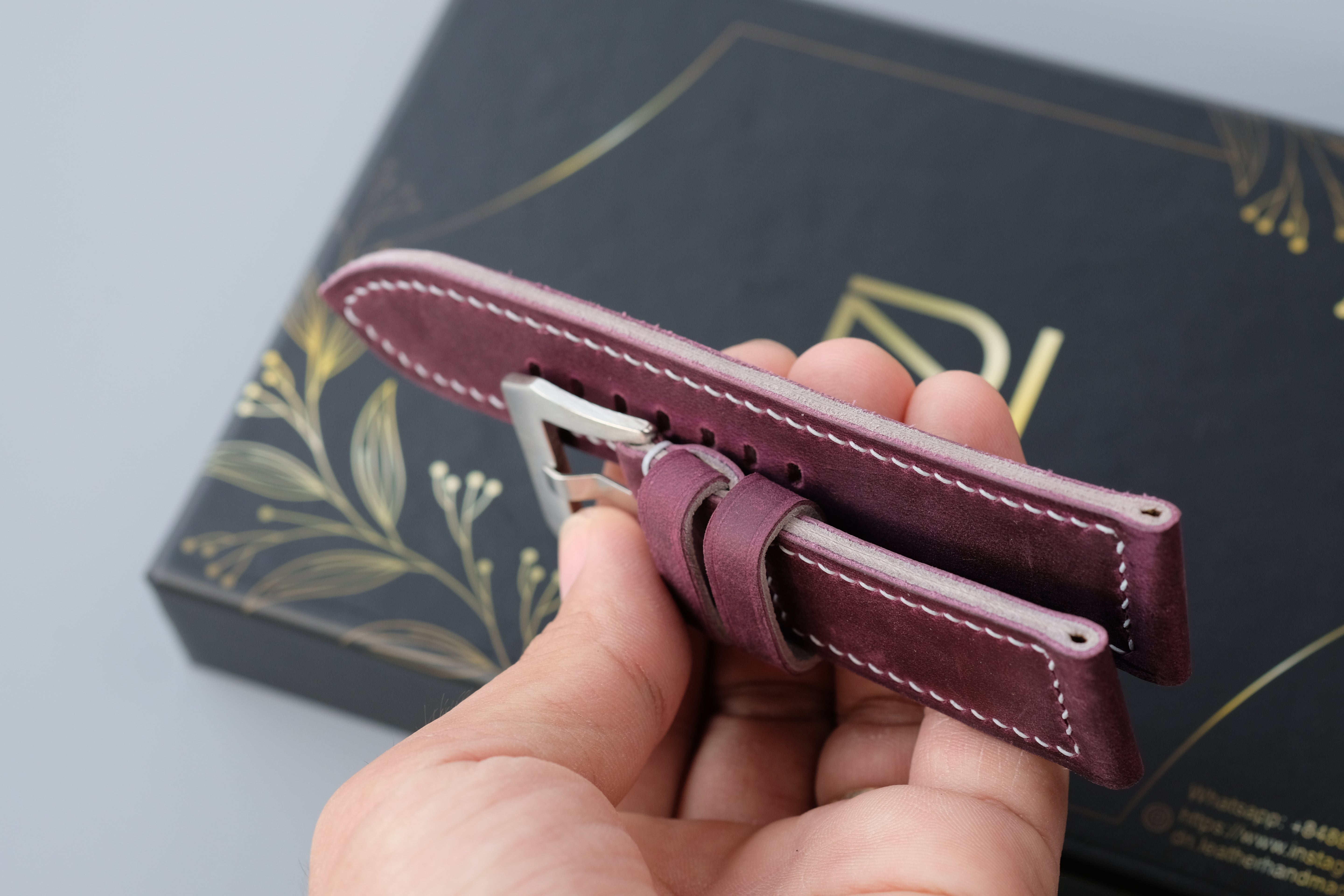 Purple Waxed Cowhide Leather Watch Strap – Handmade – Compatible with Panerai Watches