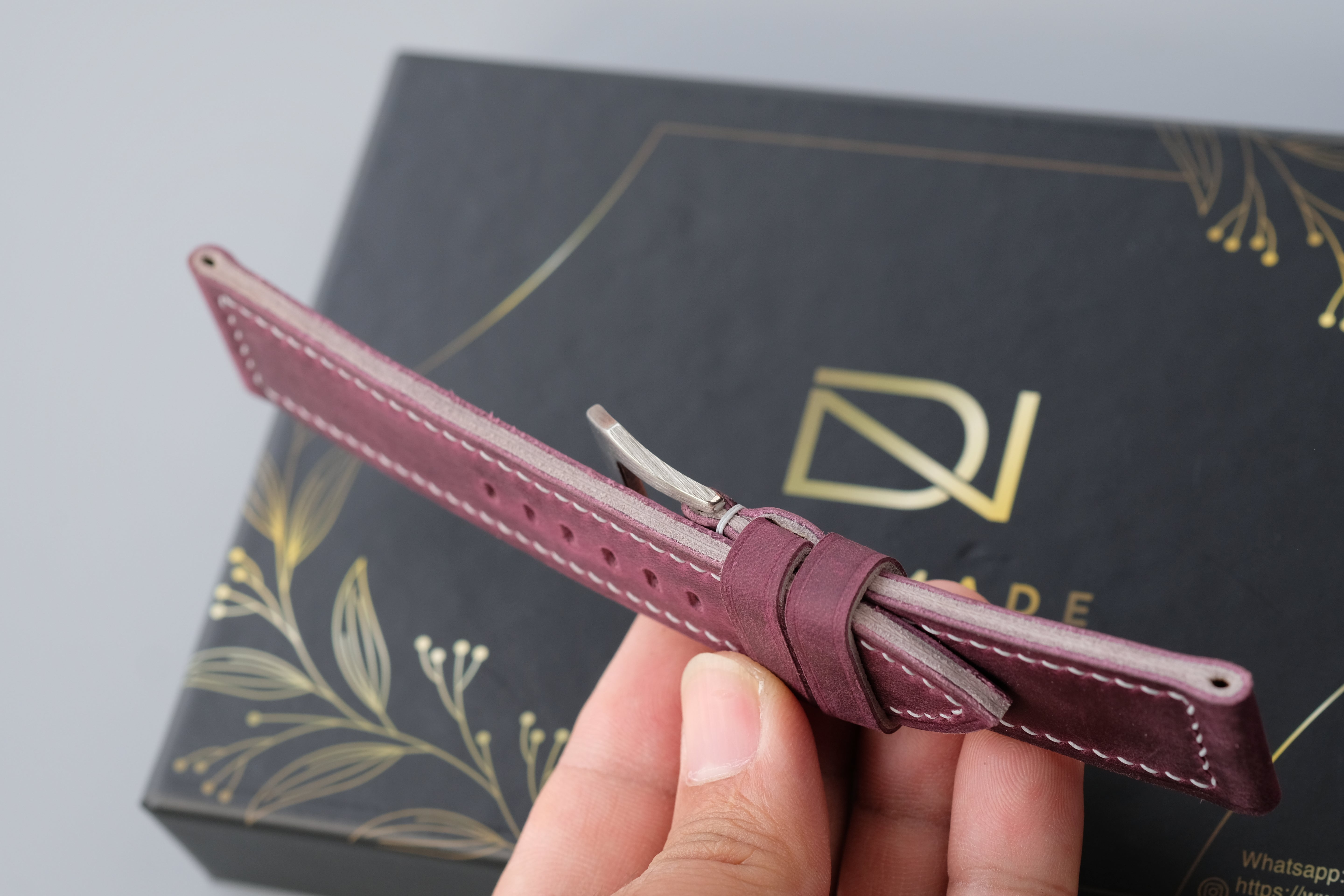 Purple Waxed Cowhide Leather Watch Strap – Handmade – Compatible with Panerai Watches