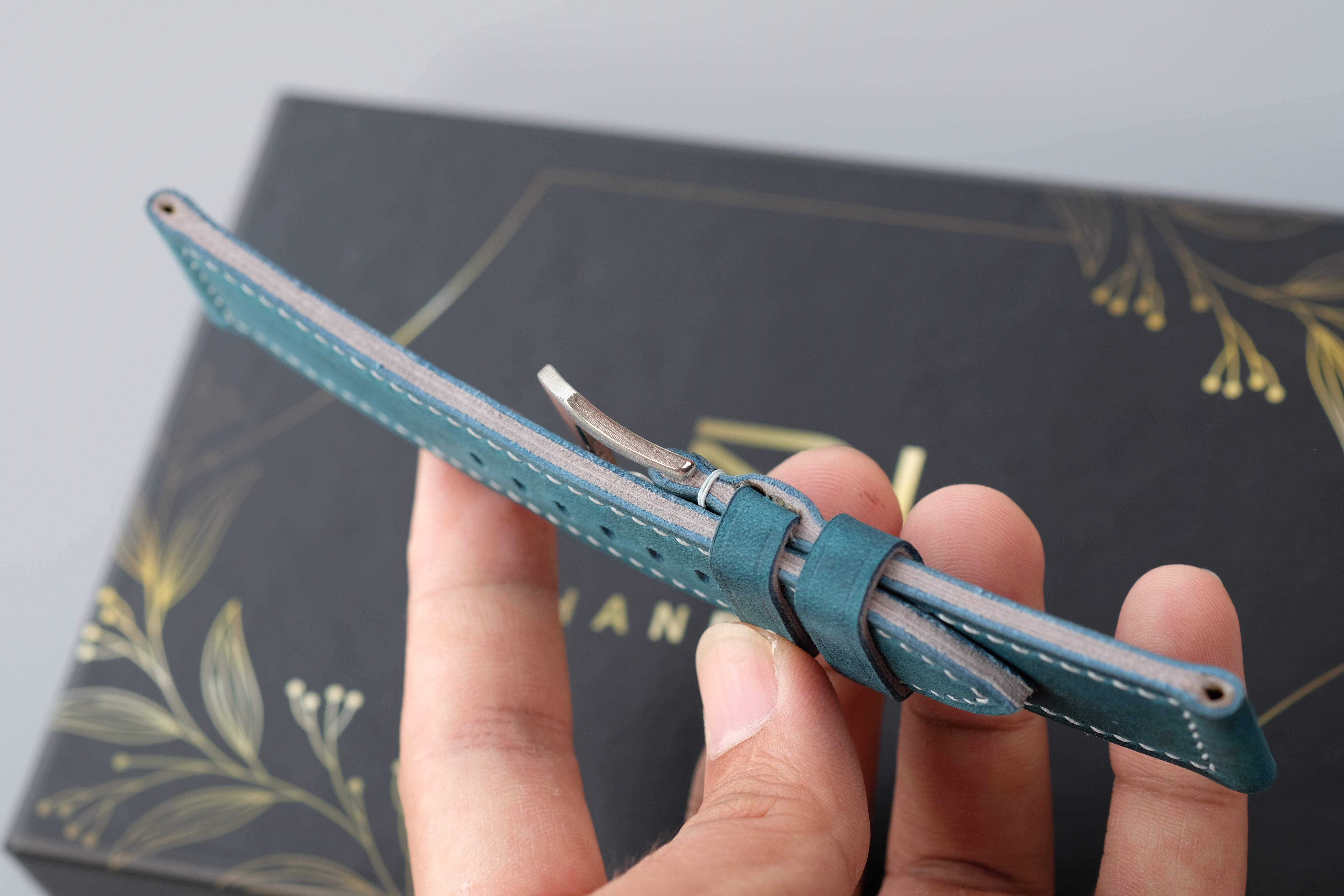 Dark Turquoise Waxed Cowhide Leather Watch Strap – Handmade – Compatible with Panerai Watches