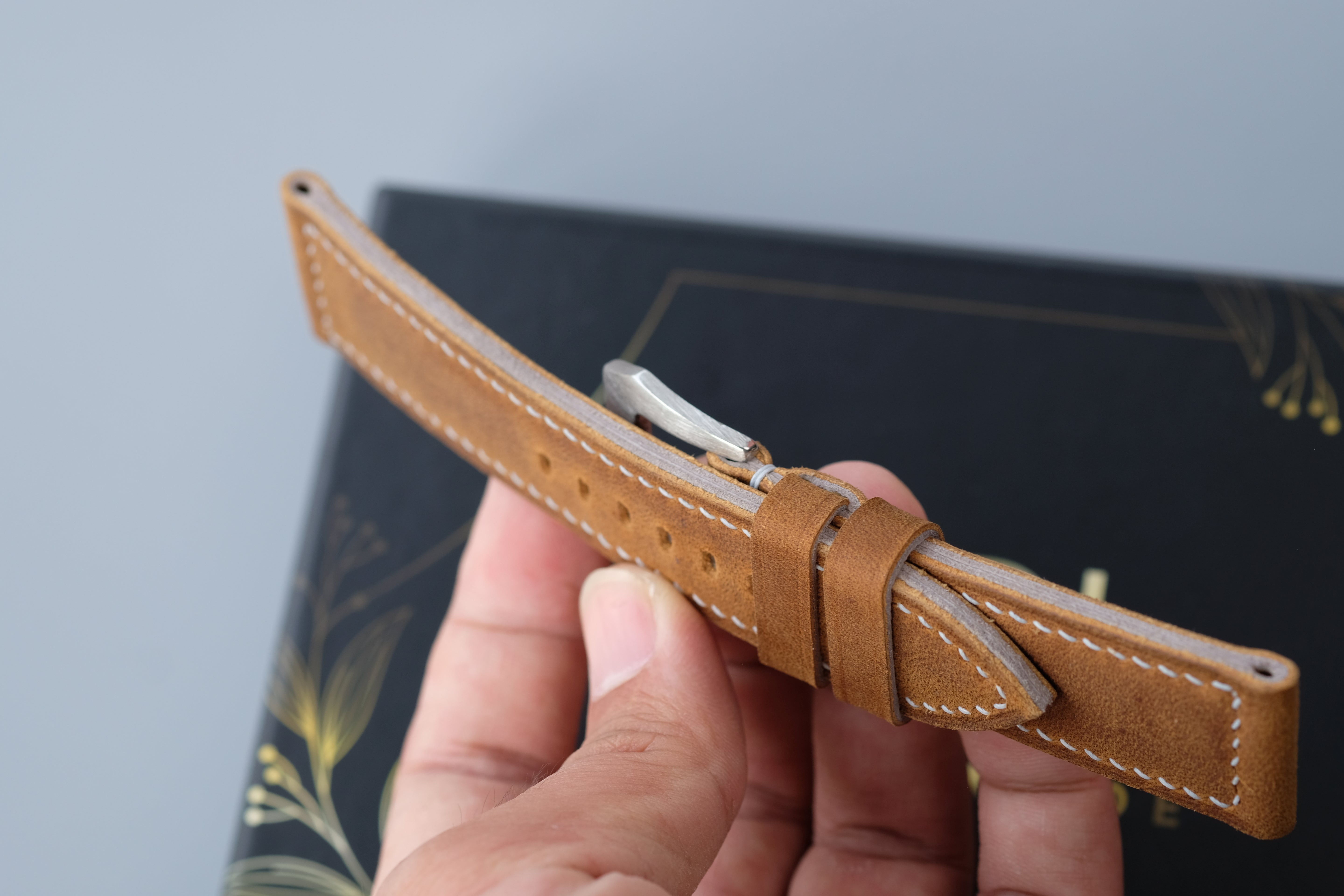 Light Brown Waxed Cowhide Leather Watch Strap – Handmade – Compatible with Panerai Watches