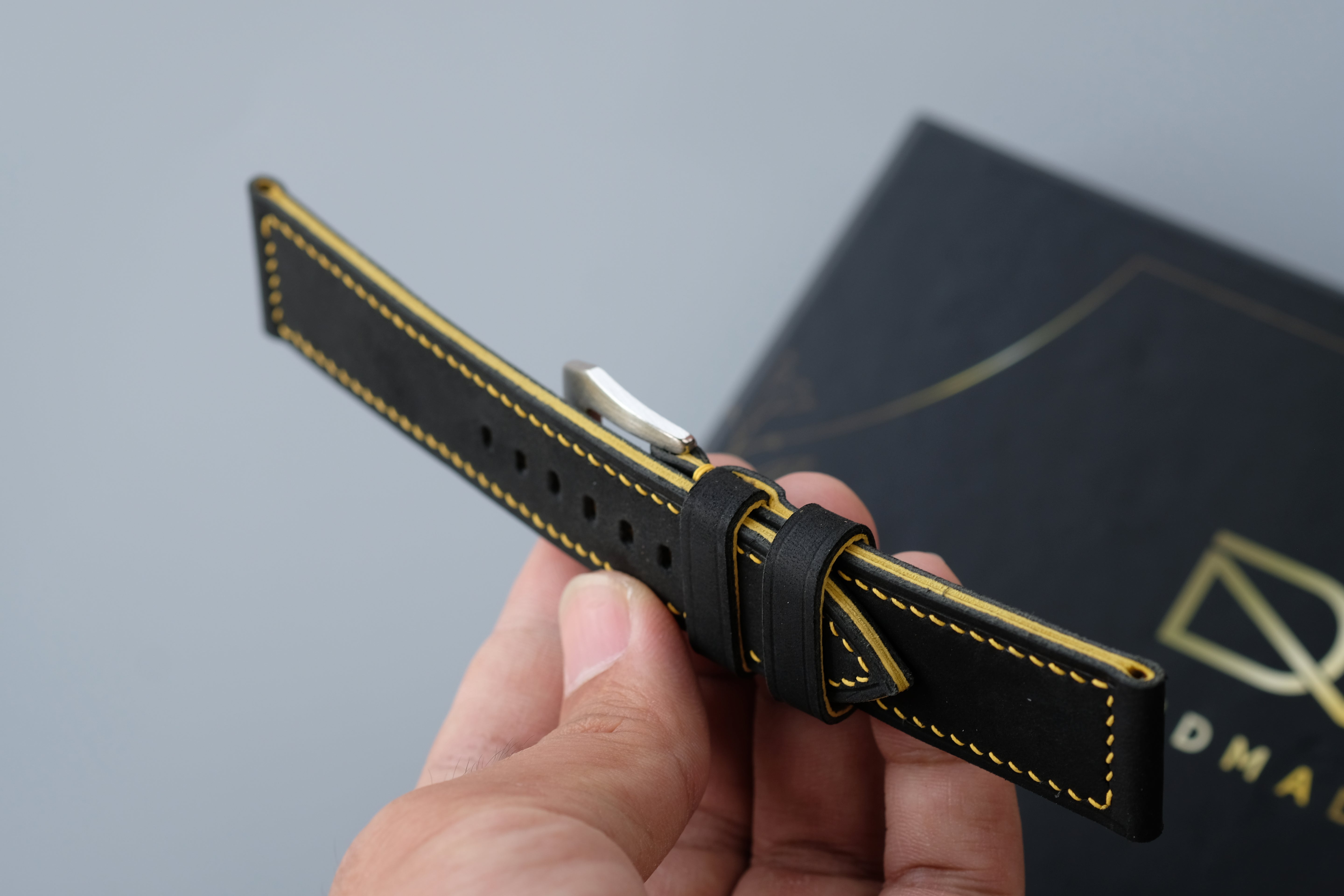 Black Waxed Cowhide Leather Watch Strap – Handmade – Compatible with Panerai Watches