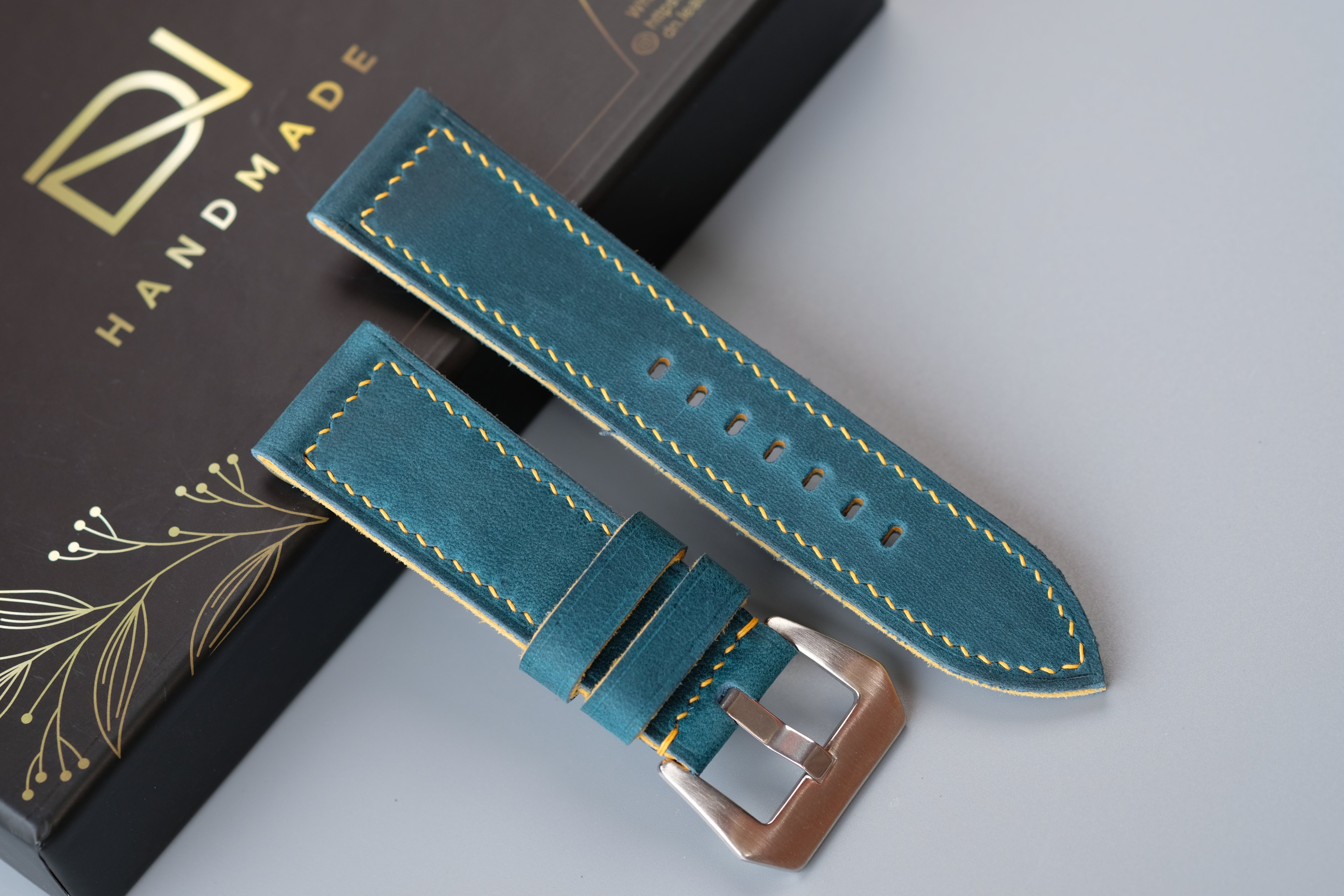 Dark Turquoise Waxed Cowhide Leather Watch Strap – Handmade – Compatible with Panerai Watches