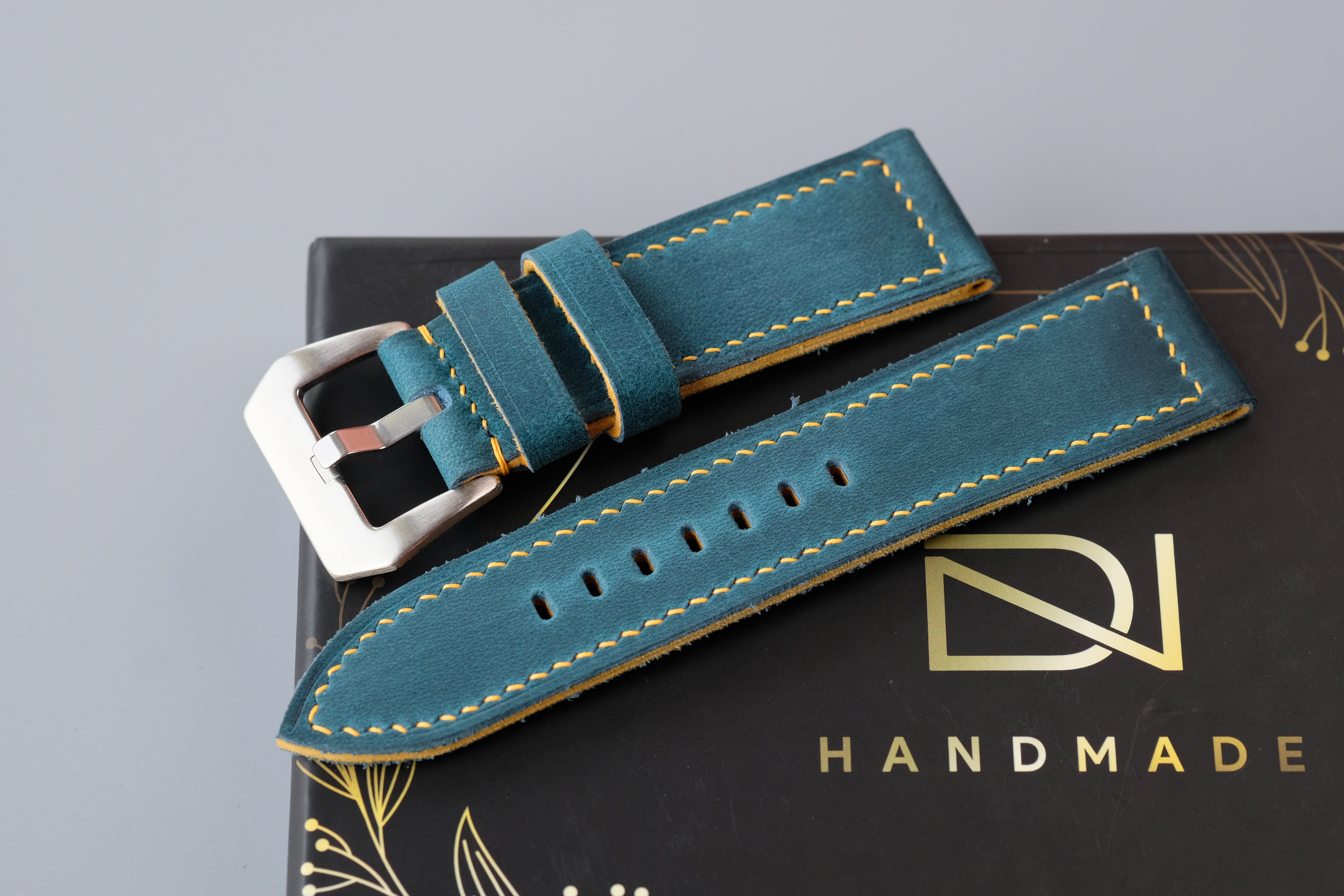 Dark Turquoise Waxed Cowhide Leather Watch Strap – Handmade – Compatible with Panerai Watches
