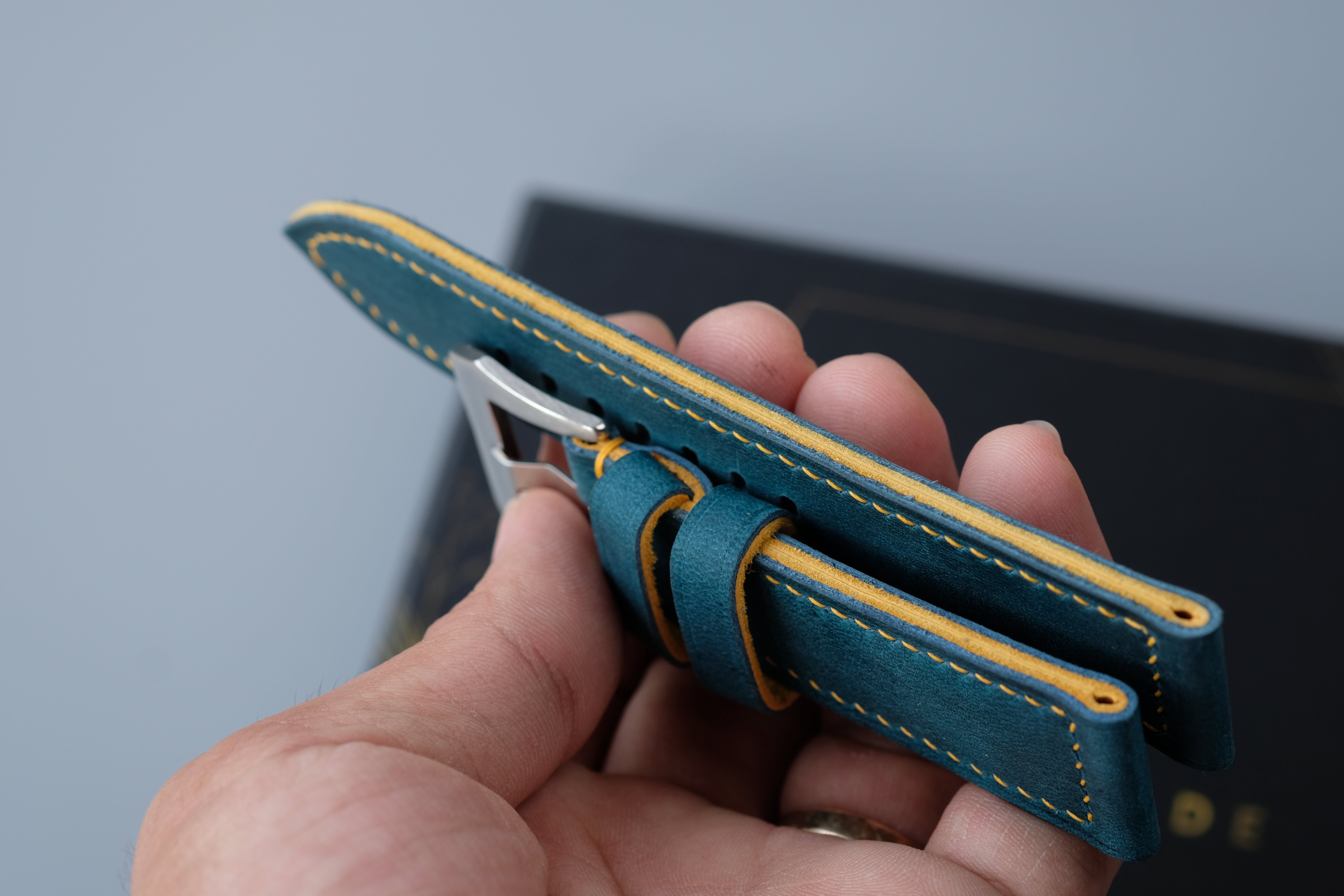 Dark Turquoise Waxed Cowhide Leather Watch Strap – Handmade – Compatible with Panerai Watches