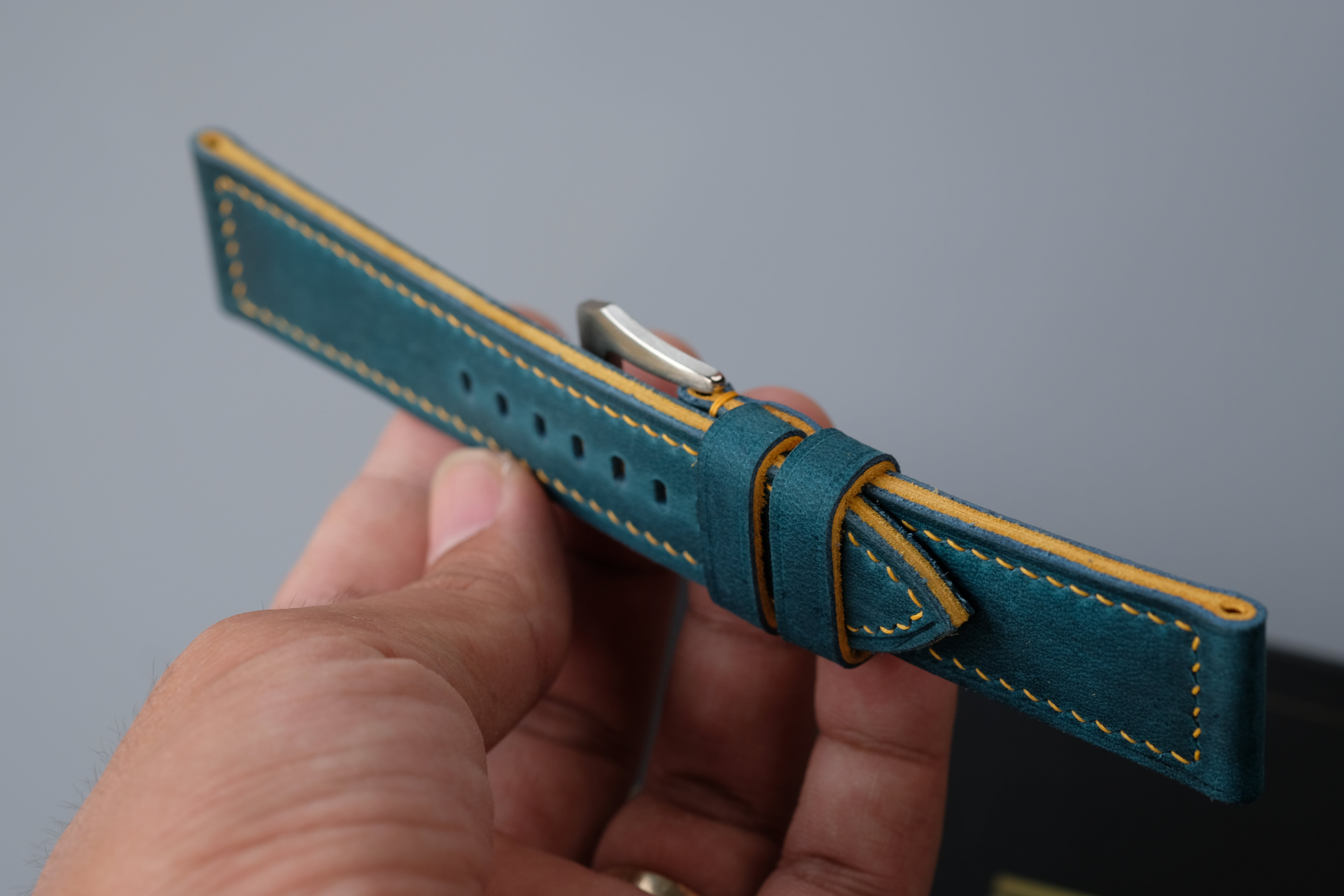 Dark Turquoise Waxed Cowhide Leather Watch Strap – Handmade – Compatible with Panerai Watches