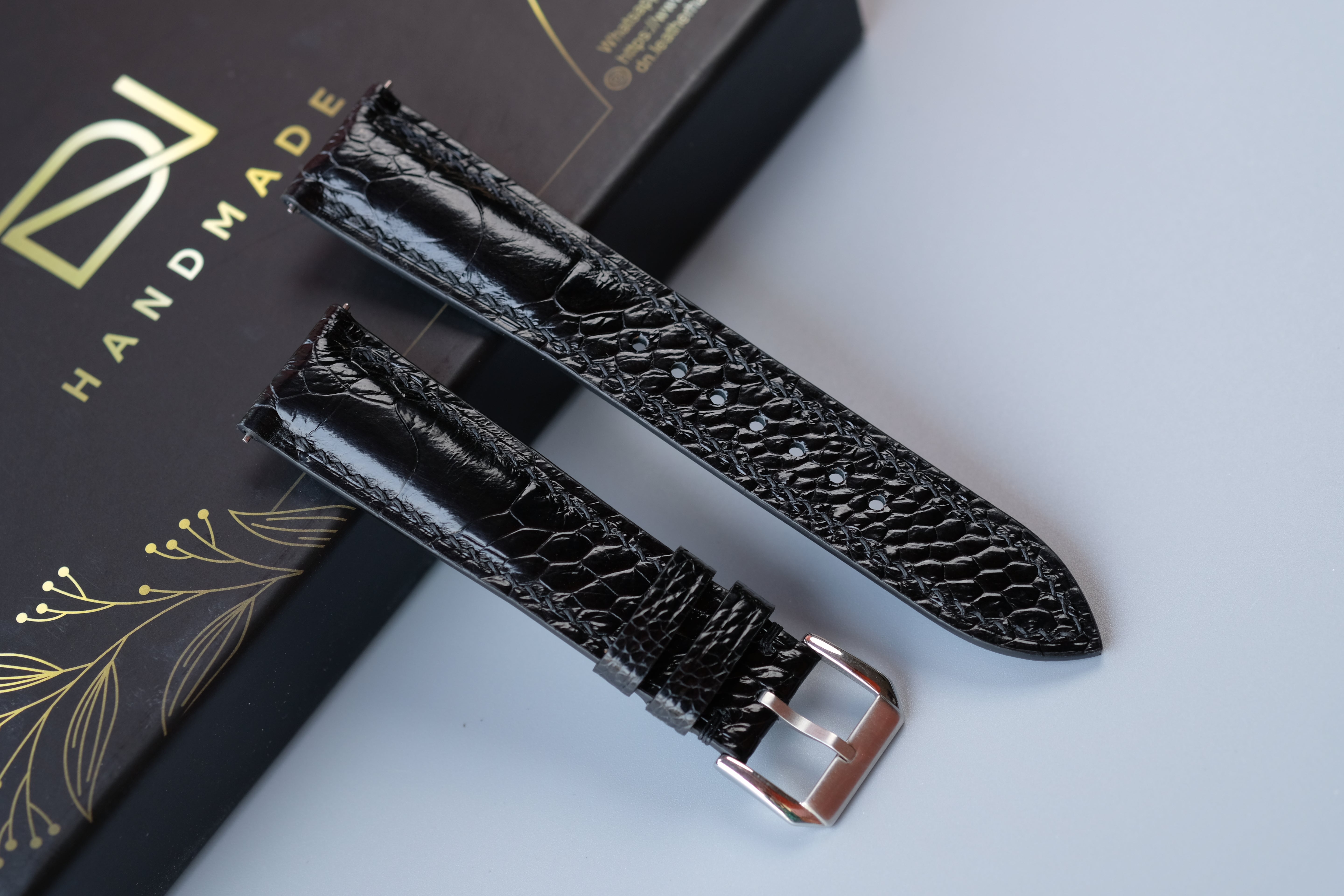 Black Ostrich Leather Watch Strap – Custom Sizes 10mm to 26mm