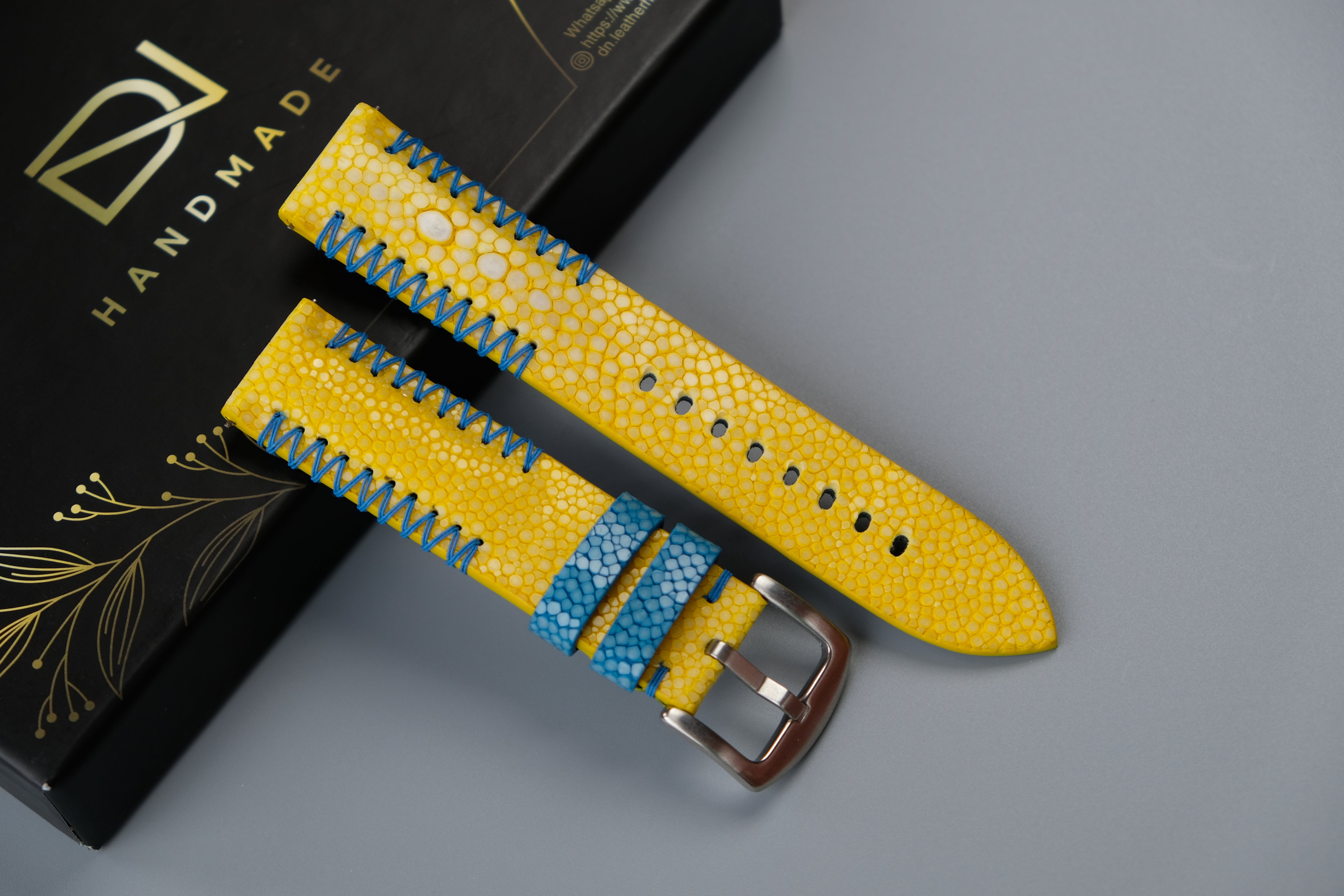 Yellow Stingray Leather Watch Strap 1 Pearl In The Center