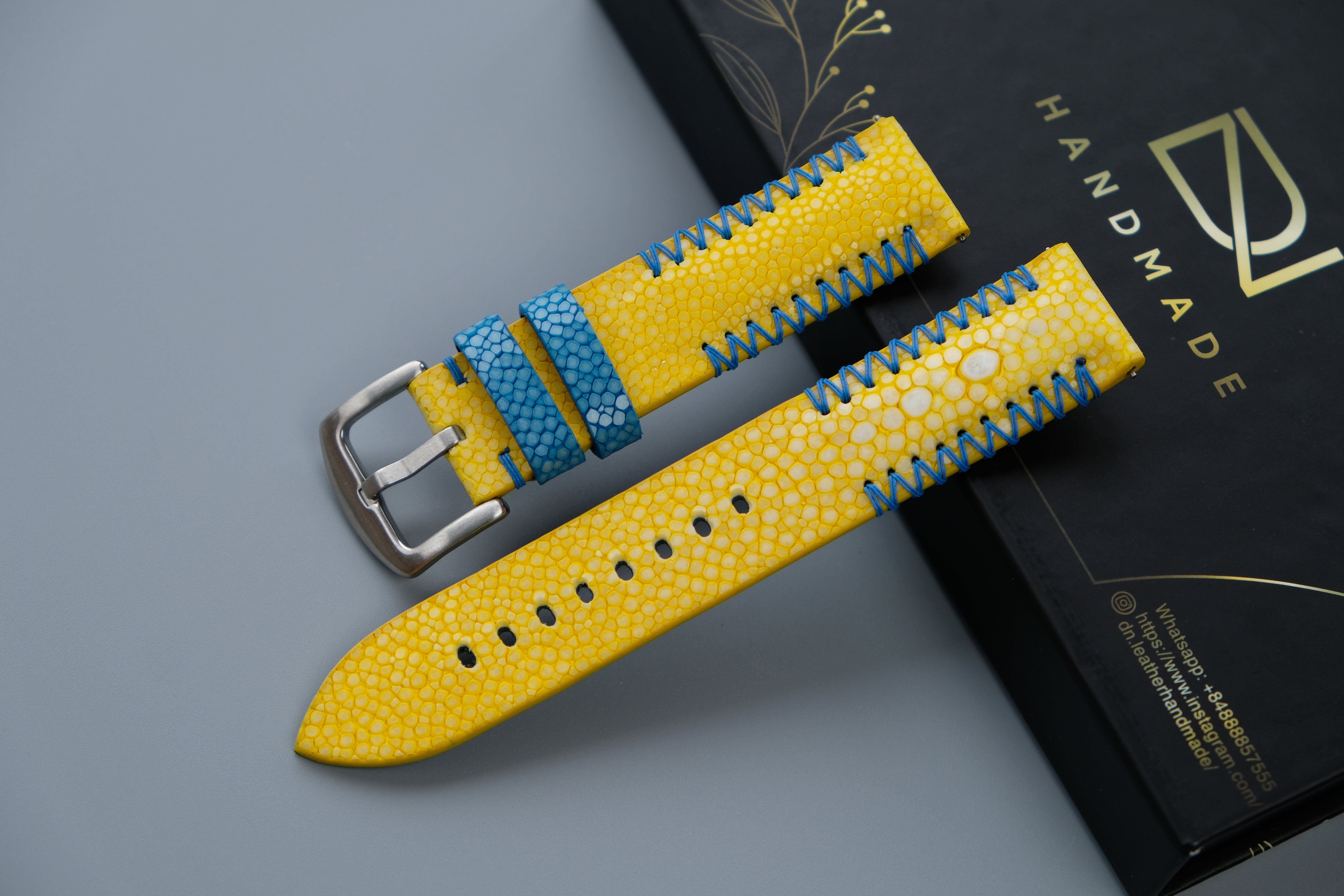 Yellow Stingray Leather Watch Strap 1 Pearl In The Center
