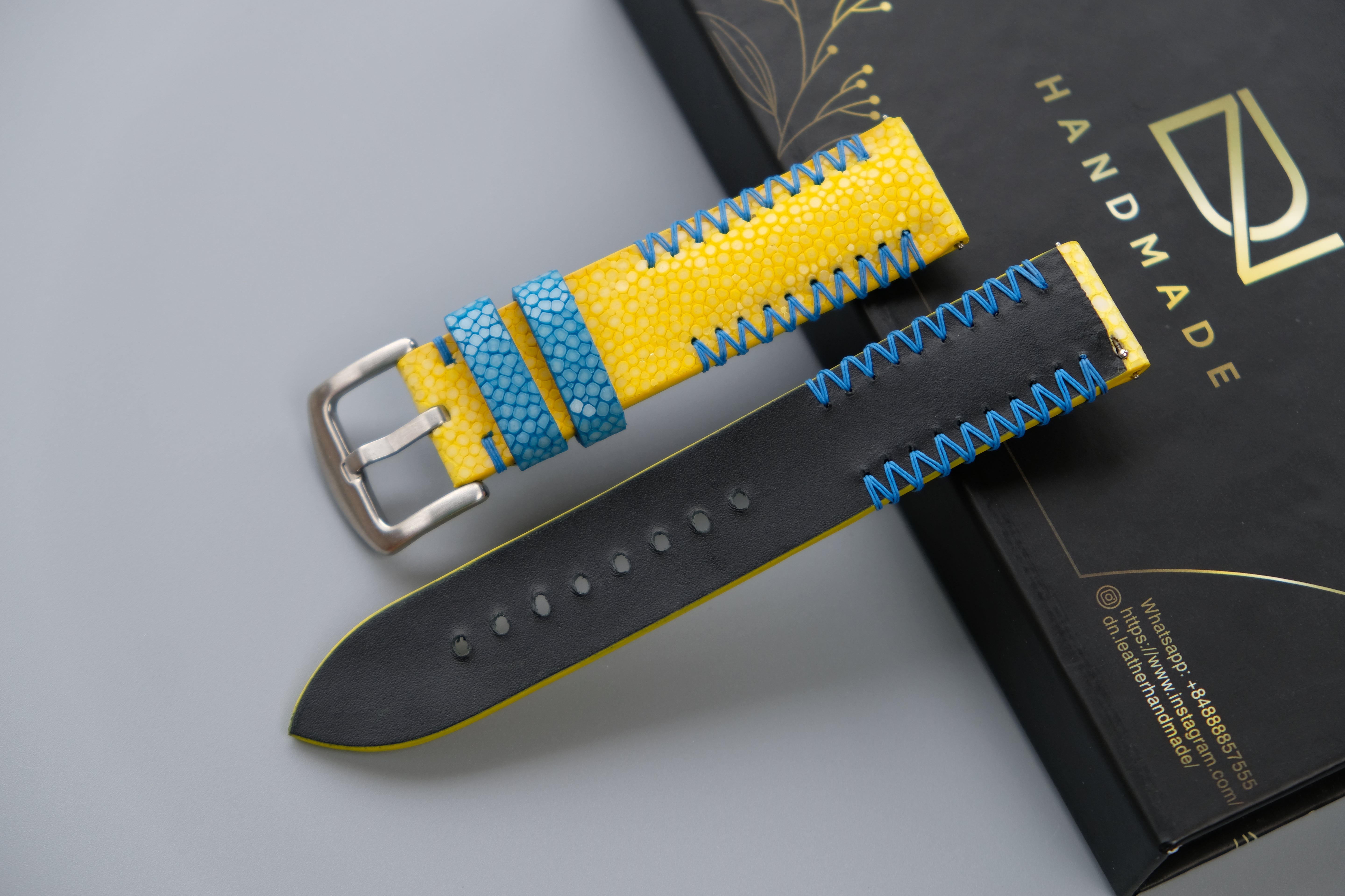 Yellow Stingray Leather Watch Strap 1 Pearl In The Center