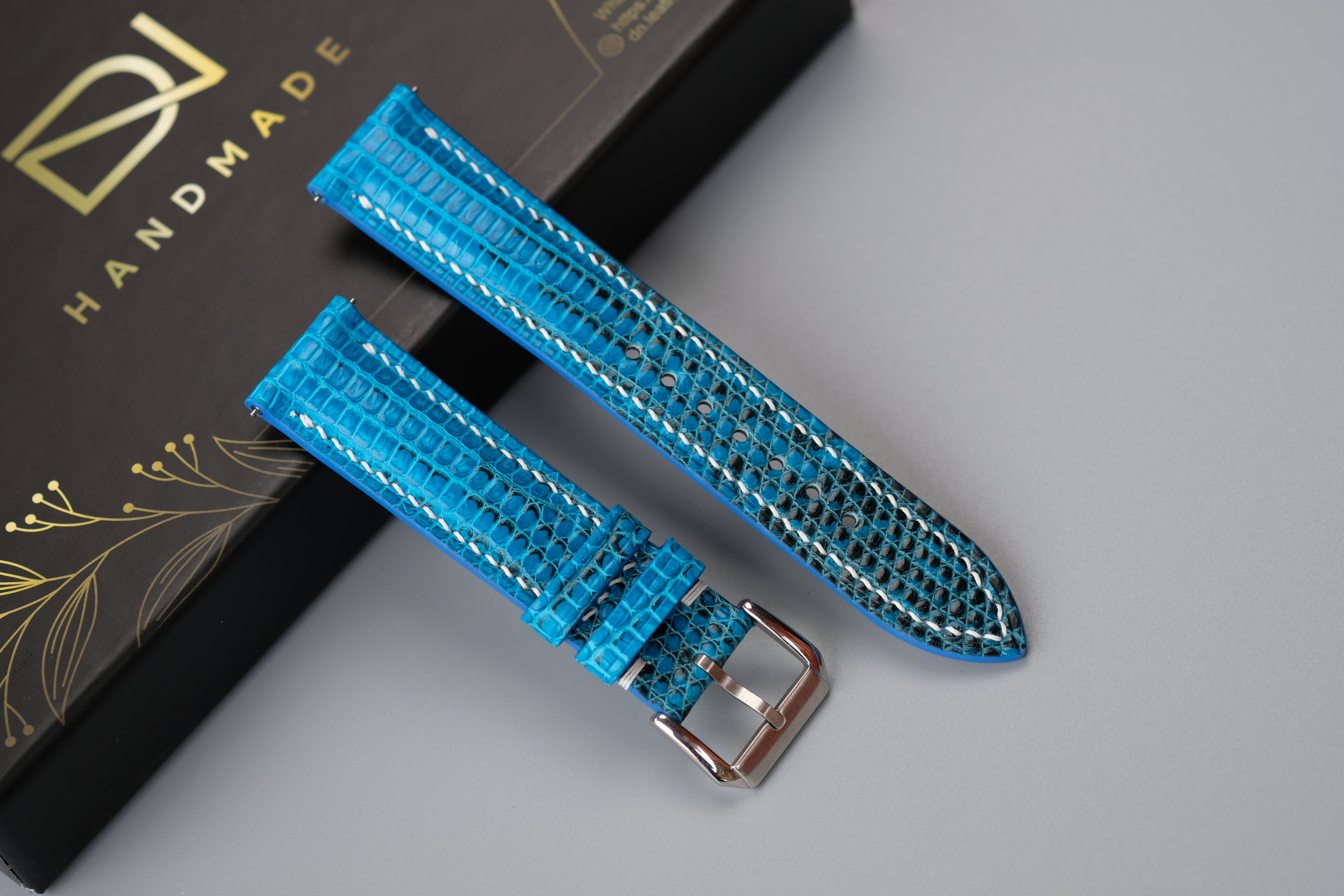 Turquoise Lizard Leather Watch Strap – Custom Sizes 10mm to 26mm