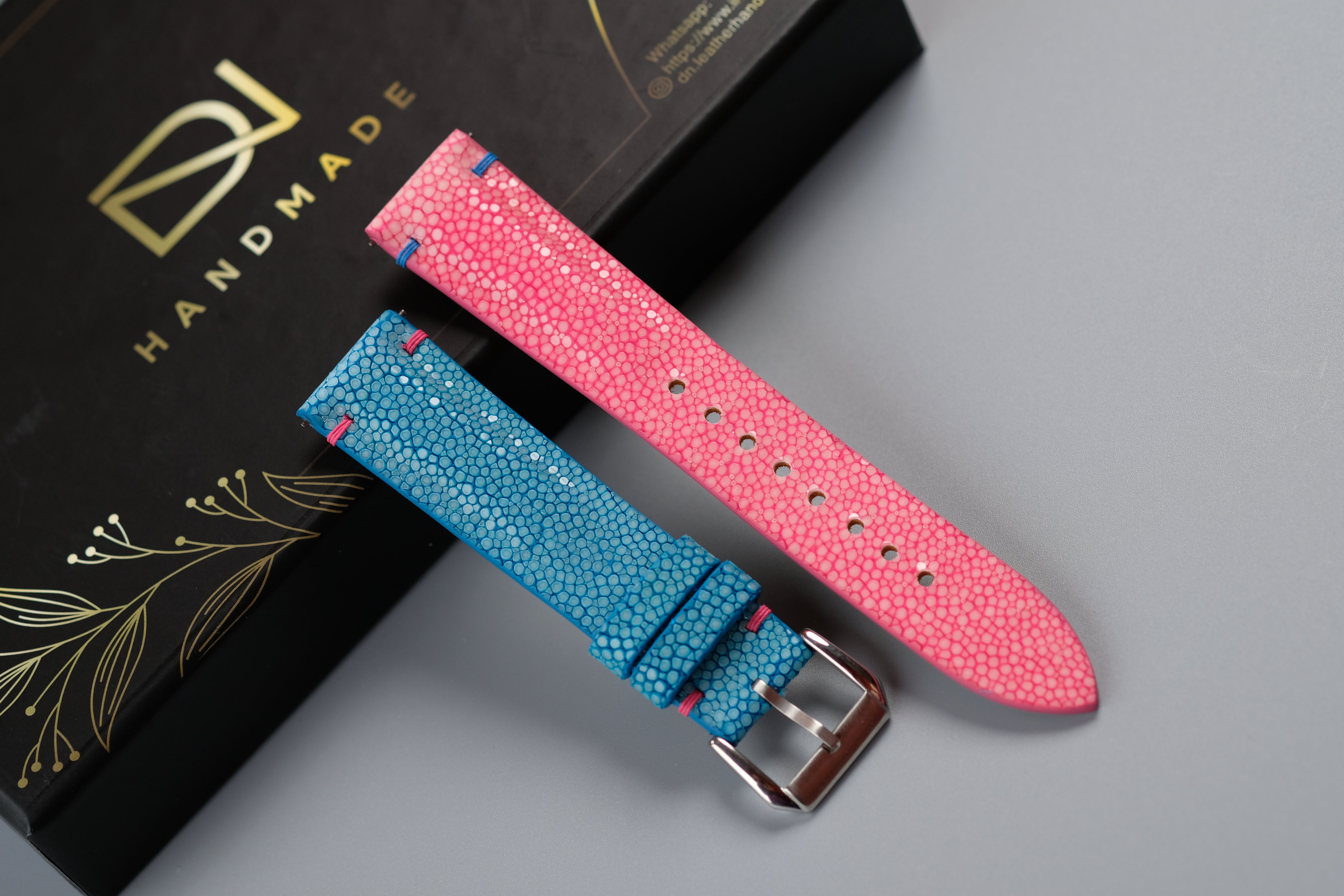 Turquoise and Pink Stingray Leather Watch Strap