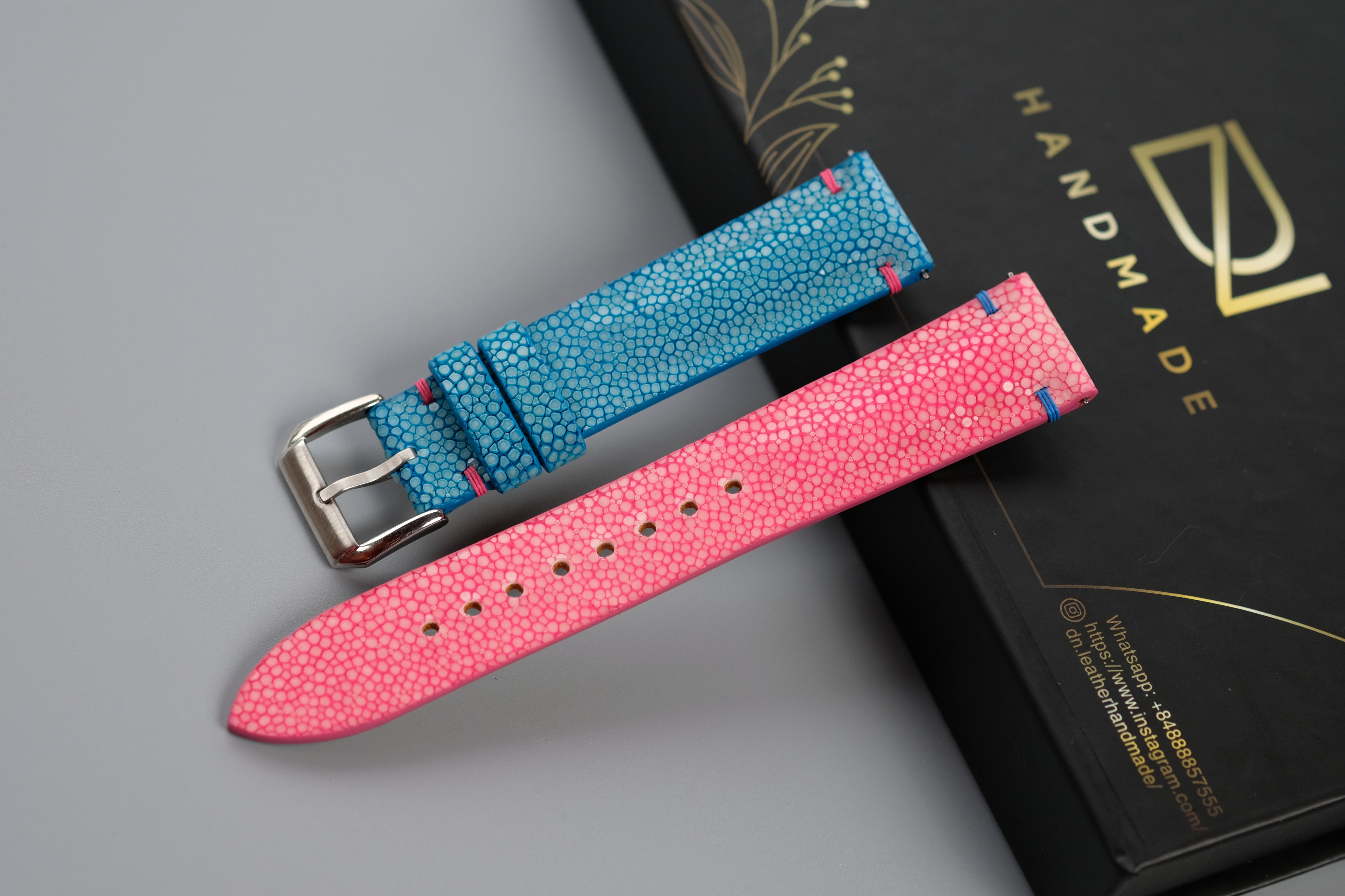 Turquoise and Pink Stingray Leather Watch Strap