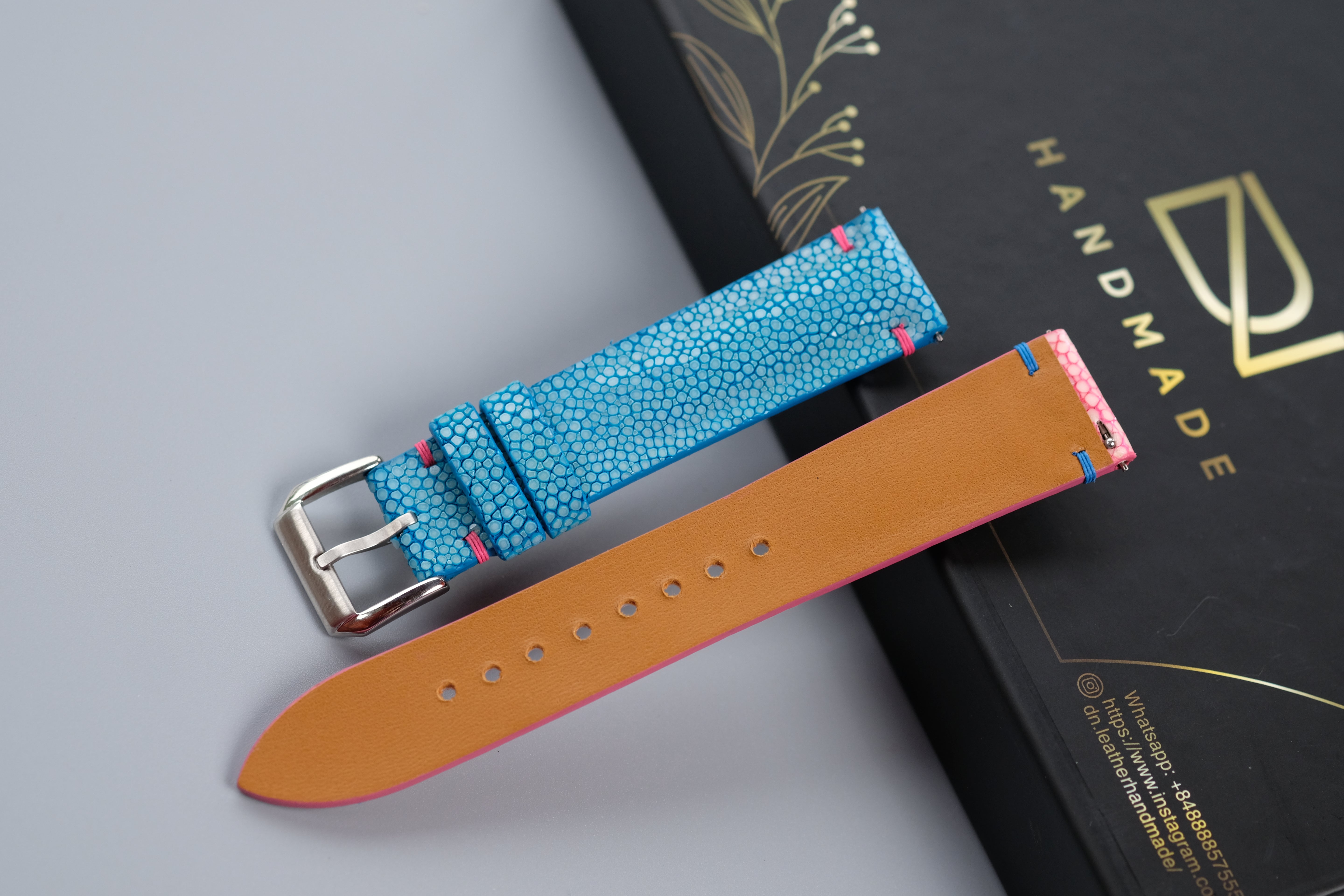 Turquoise and Pink Stingray Leather Watch Strap