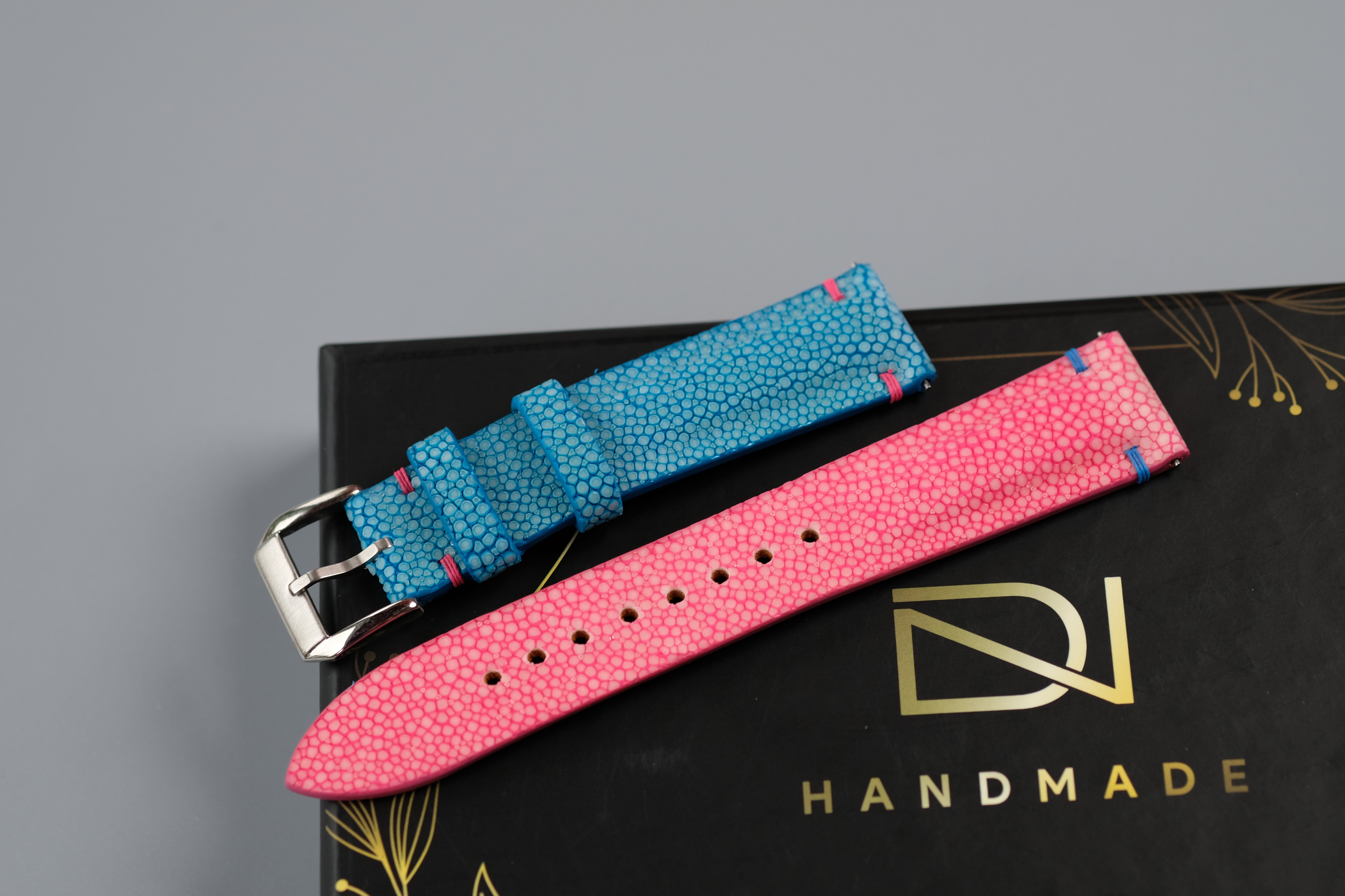 Turquoise and Pink Stingray Leather Watch Strap