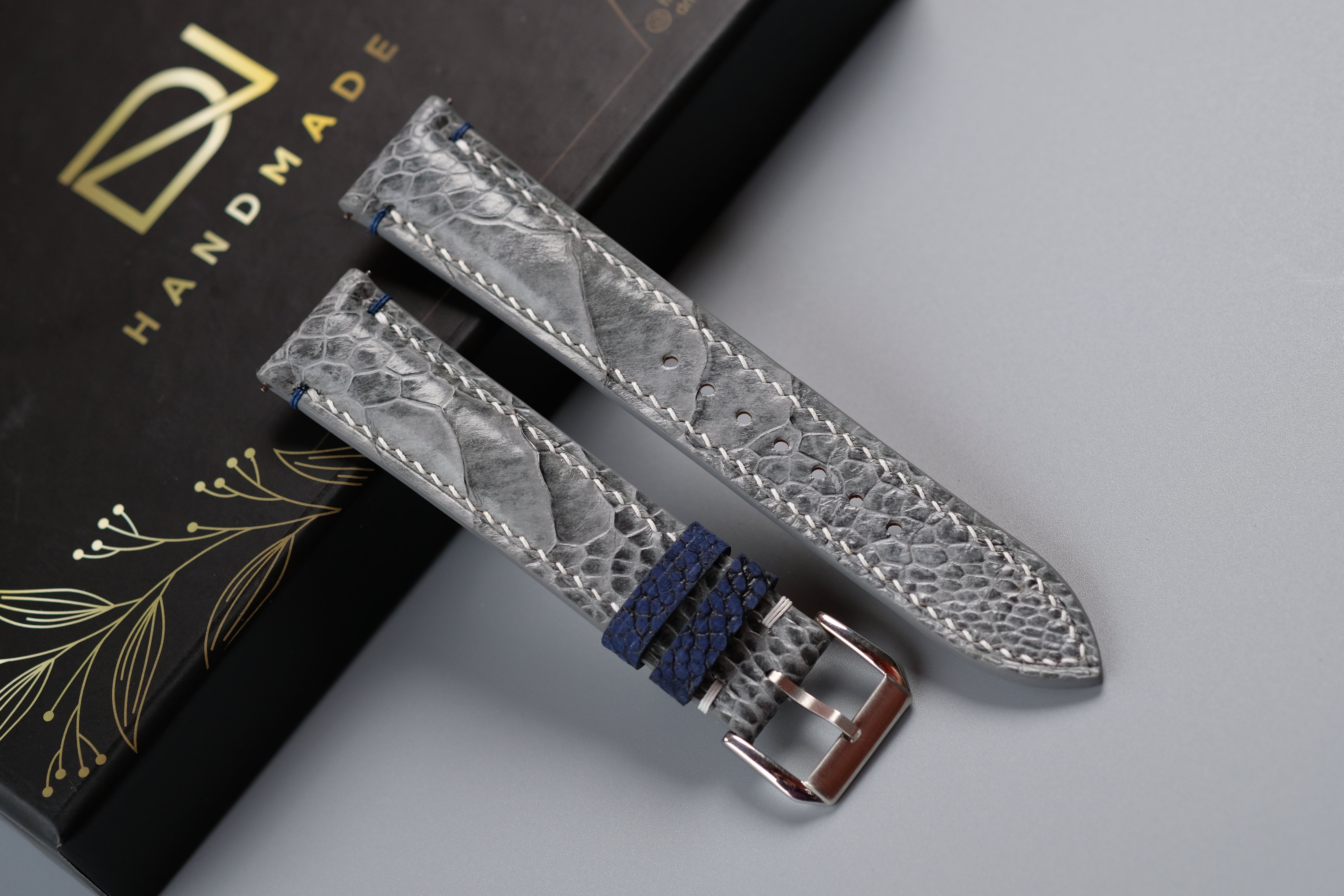 Gray Ostrich Leather Watch Strap – Custom Sizes 10mm to 26mm