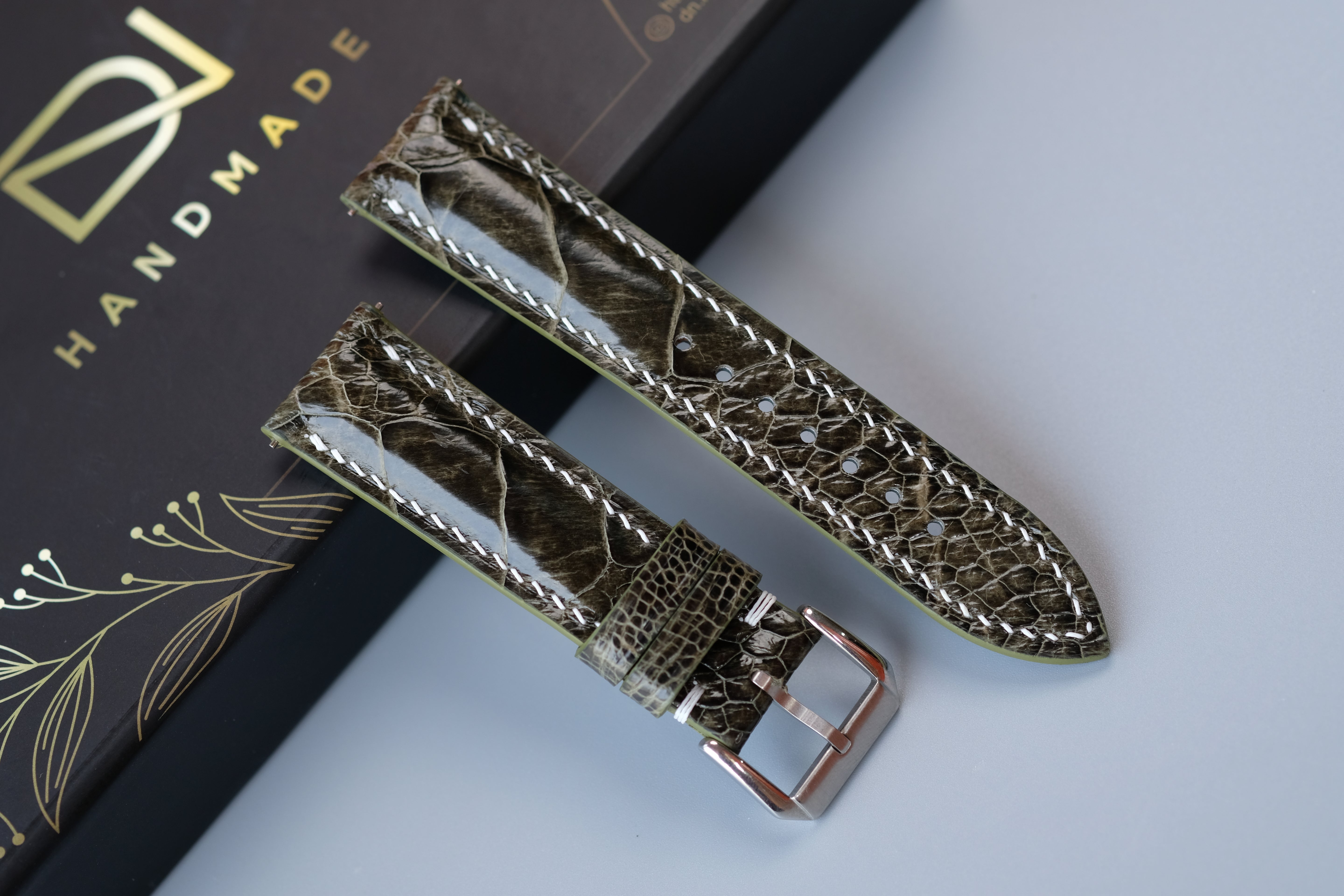 Olive Green Ostrich Leather Watch Strap – Custom Sizes 10mm to 26mm