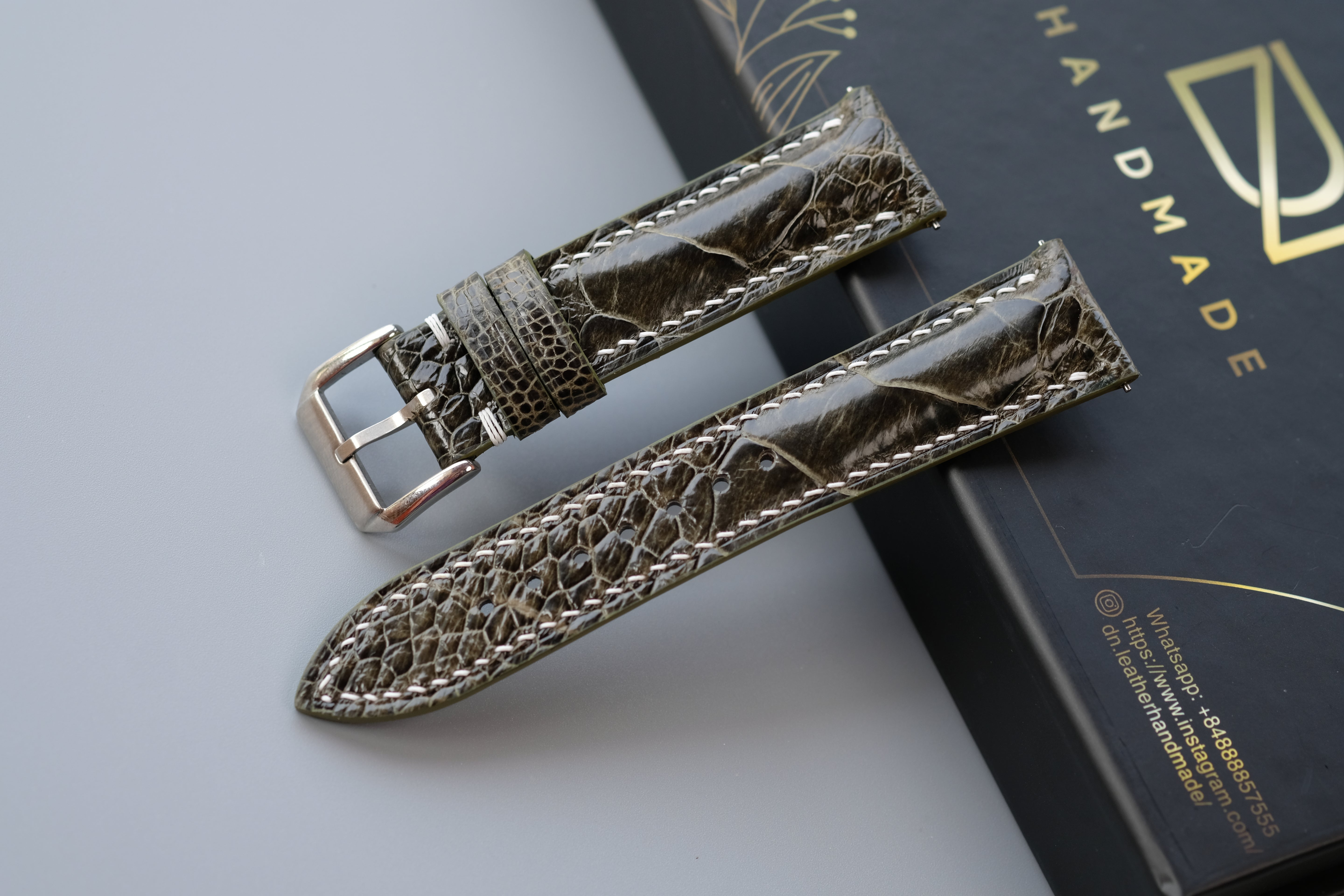 Olive Green Ostrich Leather Watch Strap – Custom Sizes 10mm to 26mm
