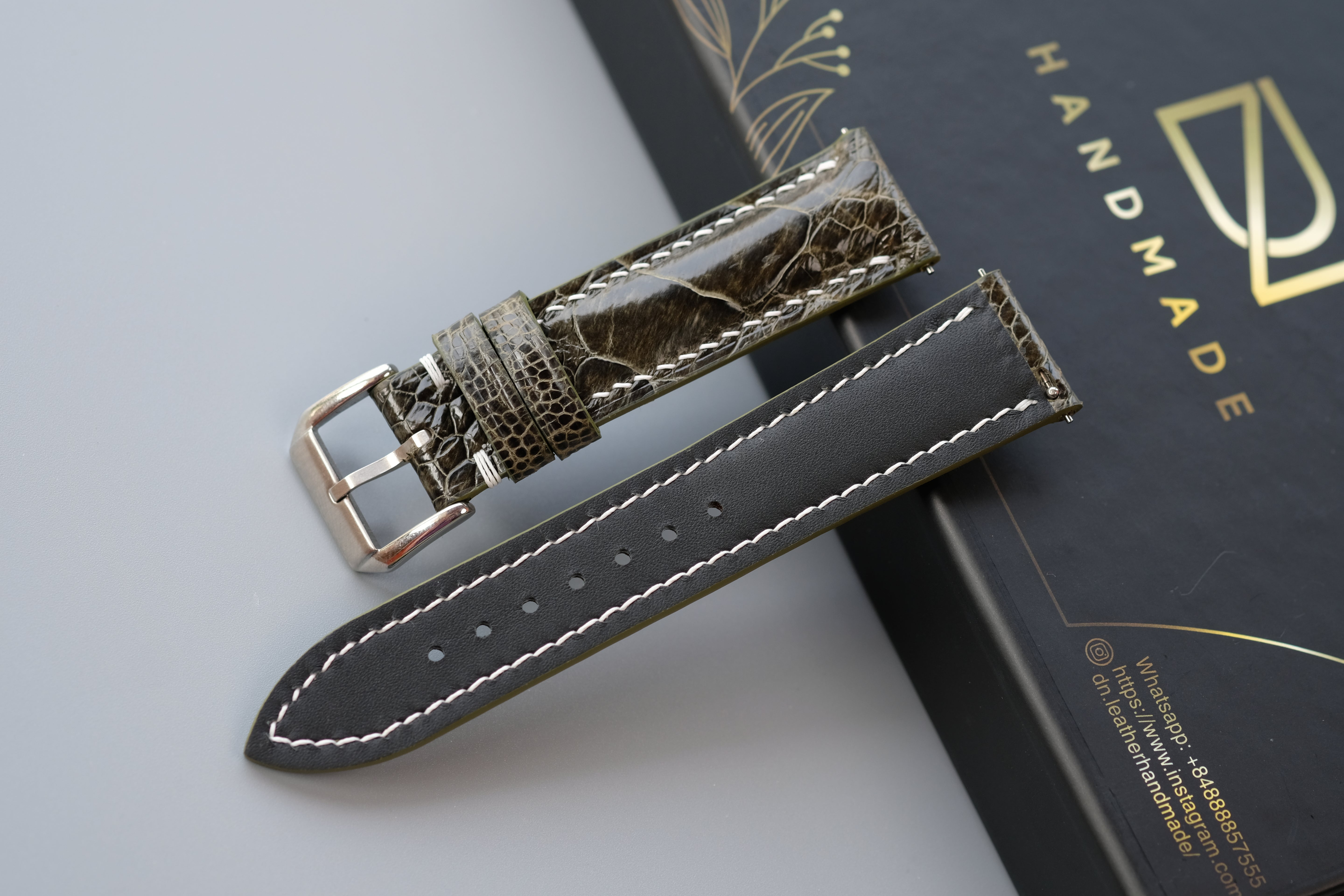 Olive Green Ostrich Leather Watch Strap – Custom Sizes 10mm to 26mm