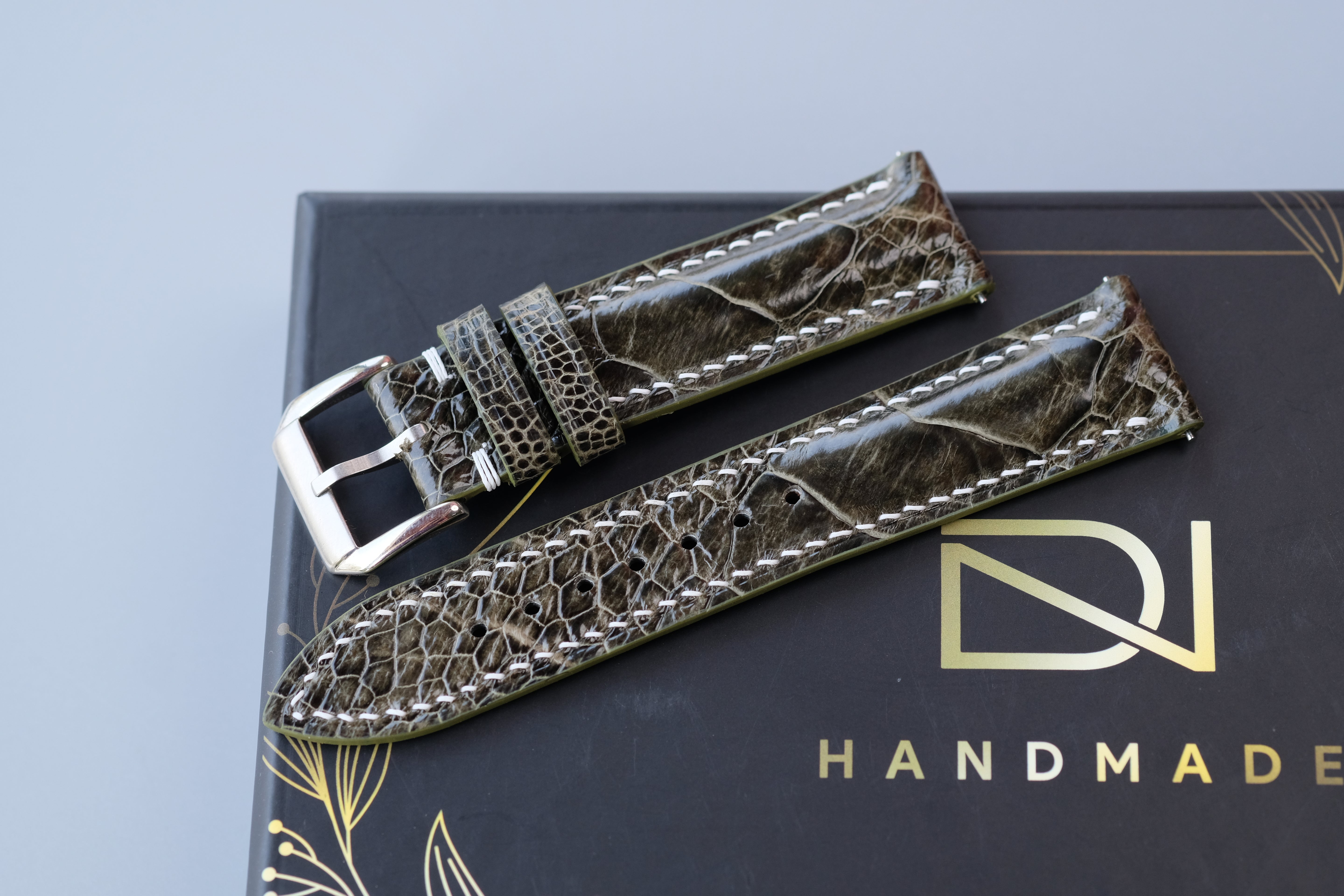 Olive Green Ostrich Leather Watch Strap – Custom Sizes 10mm to 26mm