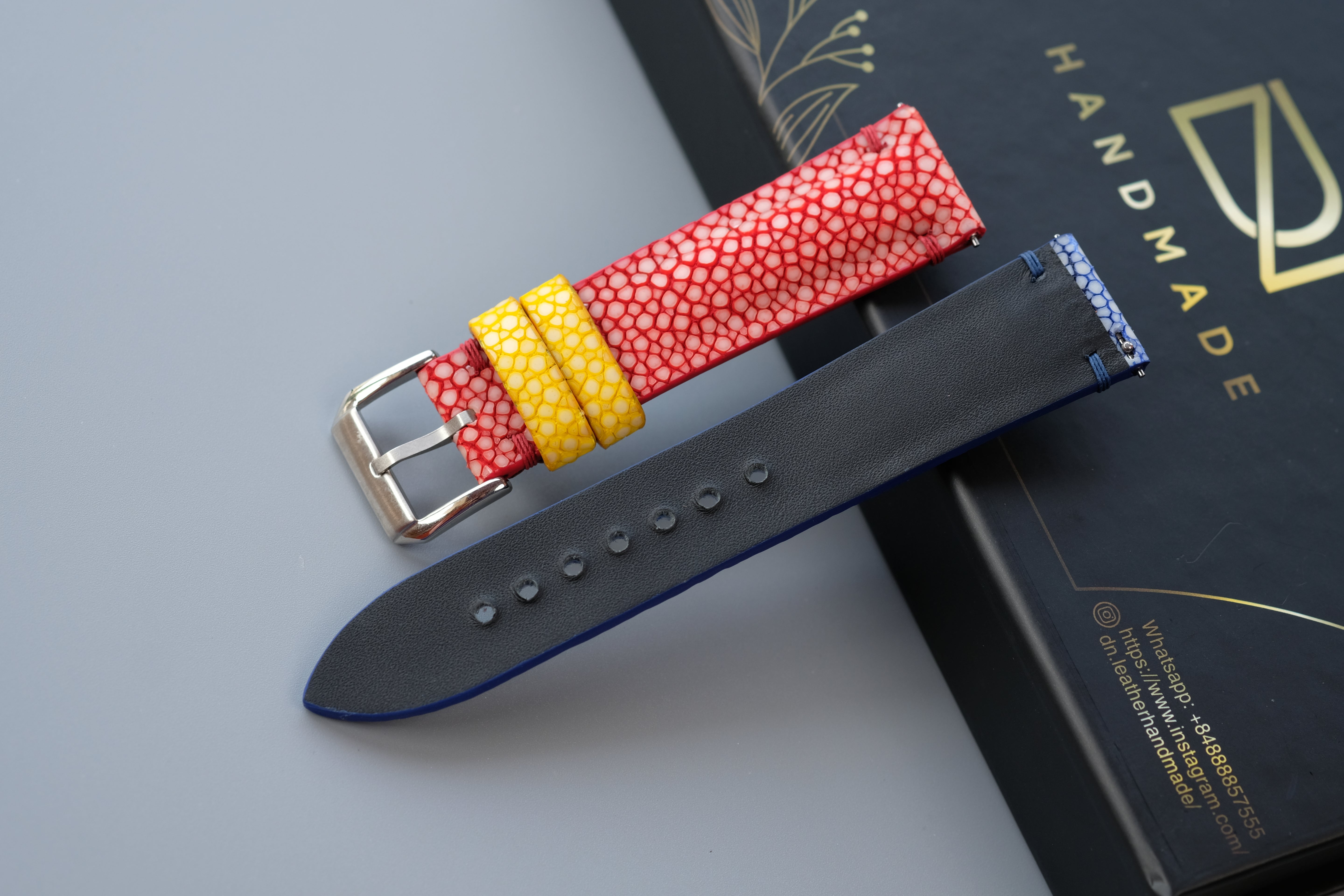 Blue and Red Stingray Leather Watch Strap
