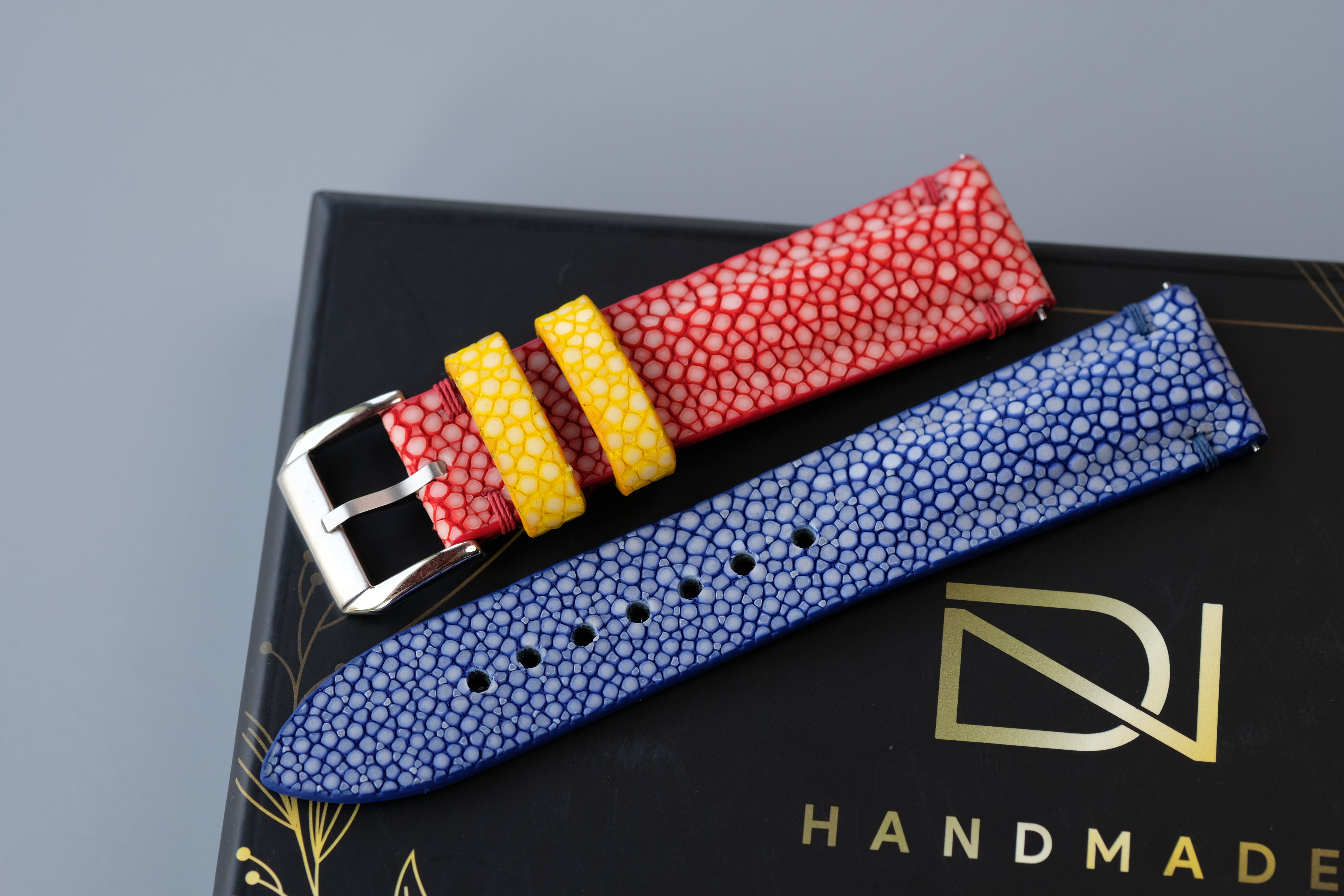 Blue and Red Stingray Leather Watch Strap