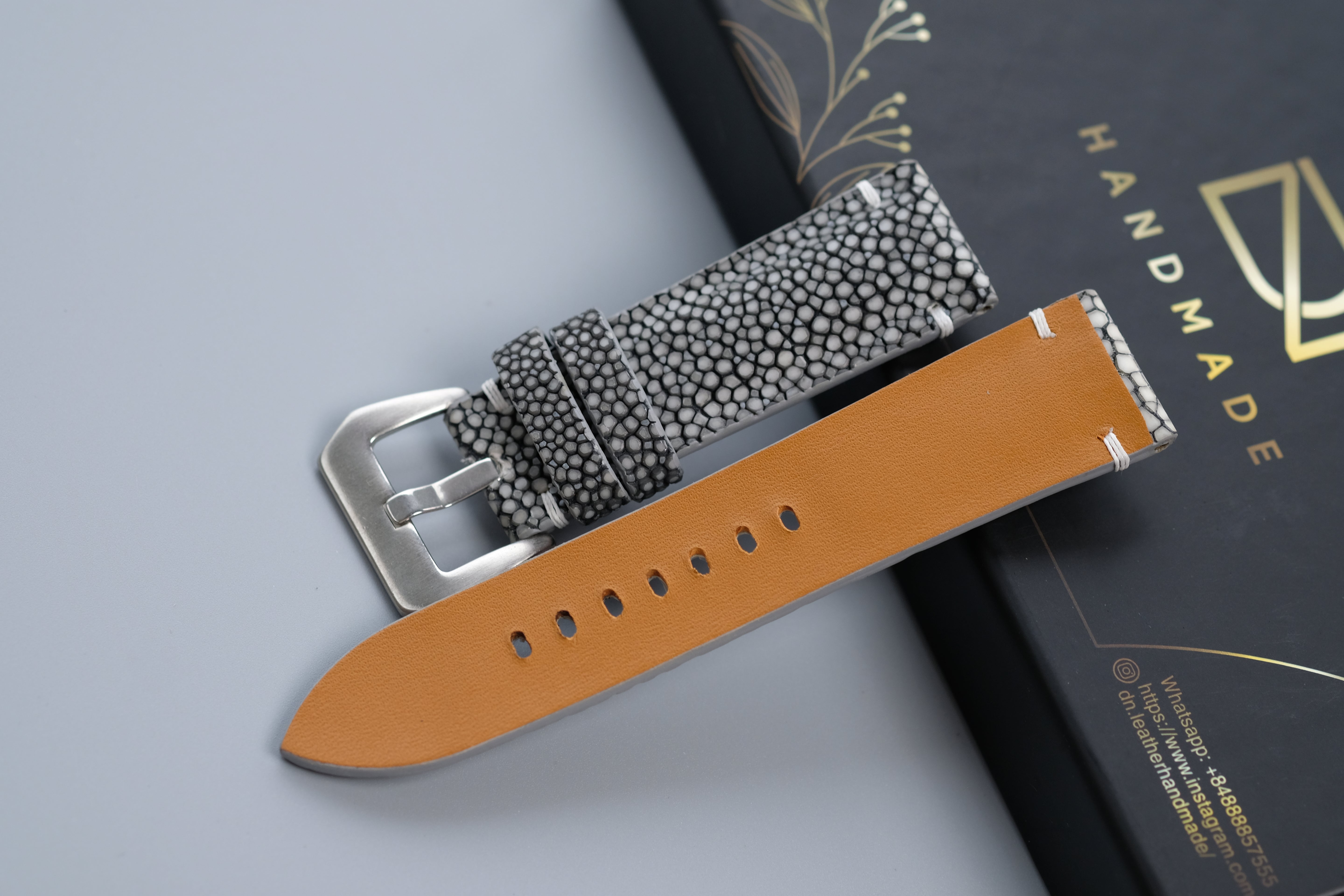 Gray Stingray Leather Watch Strap 1 Pearl In The Center For PANERAI
