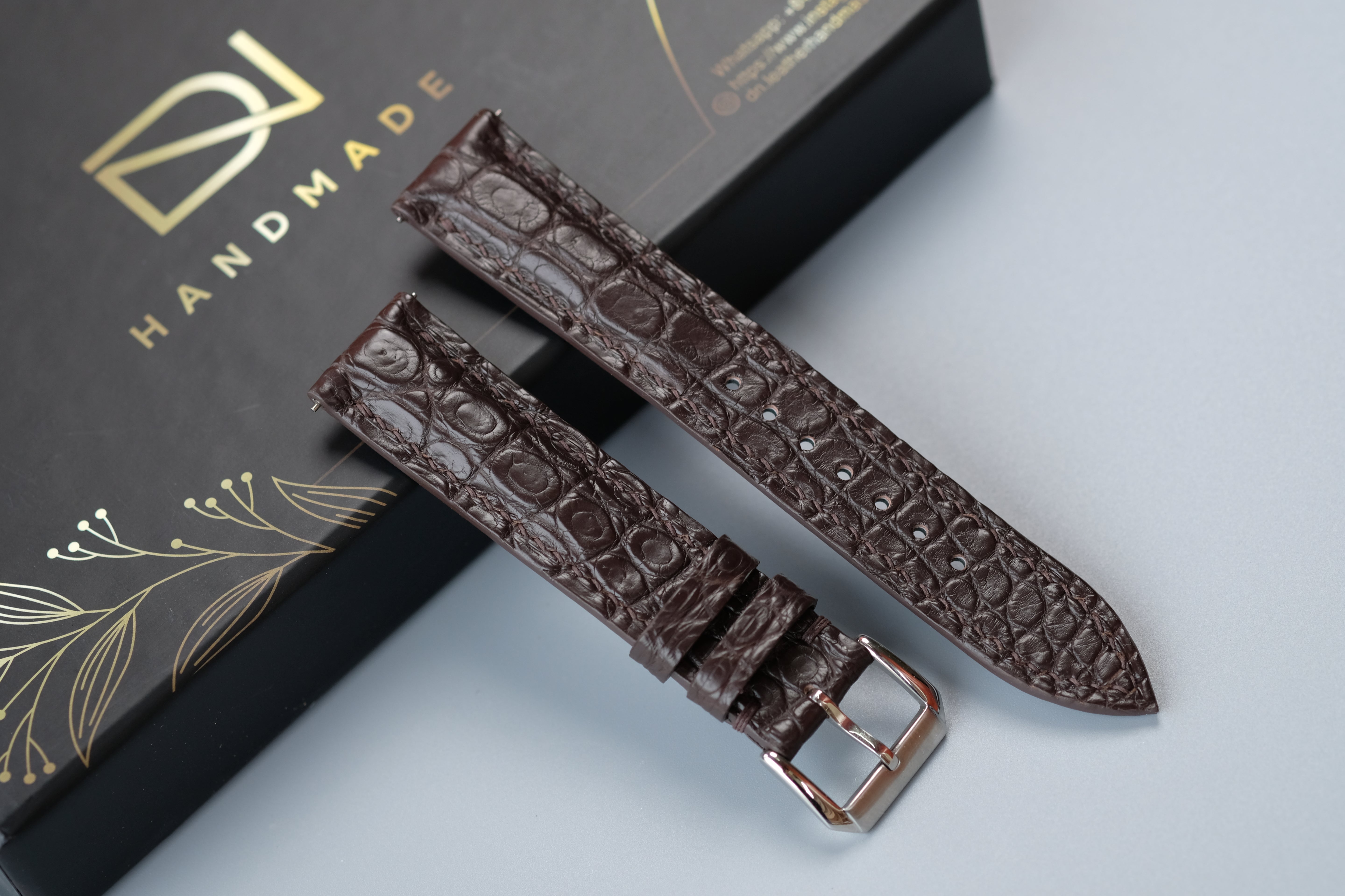 Brown Crocodile Leather Watch Strap – Custom Sizes 10mm to 26mm