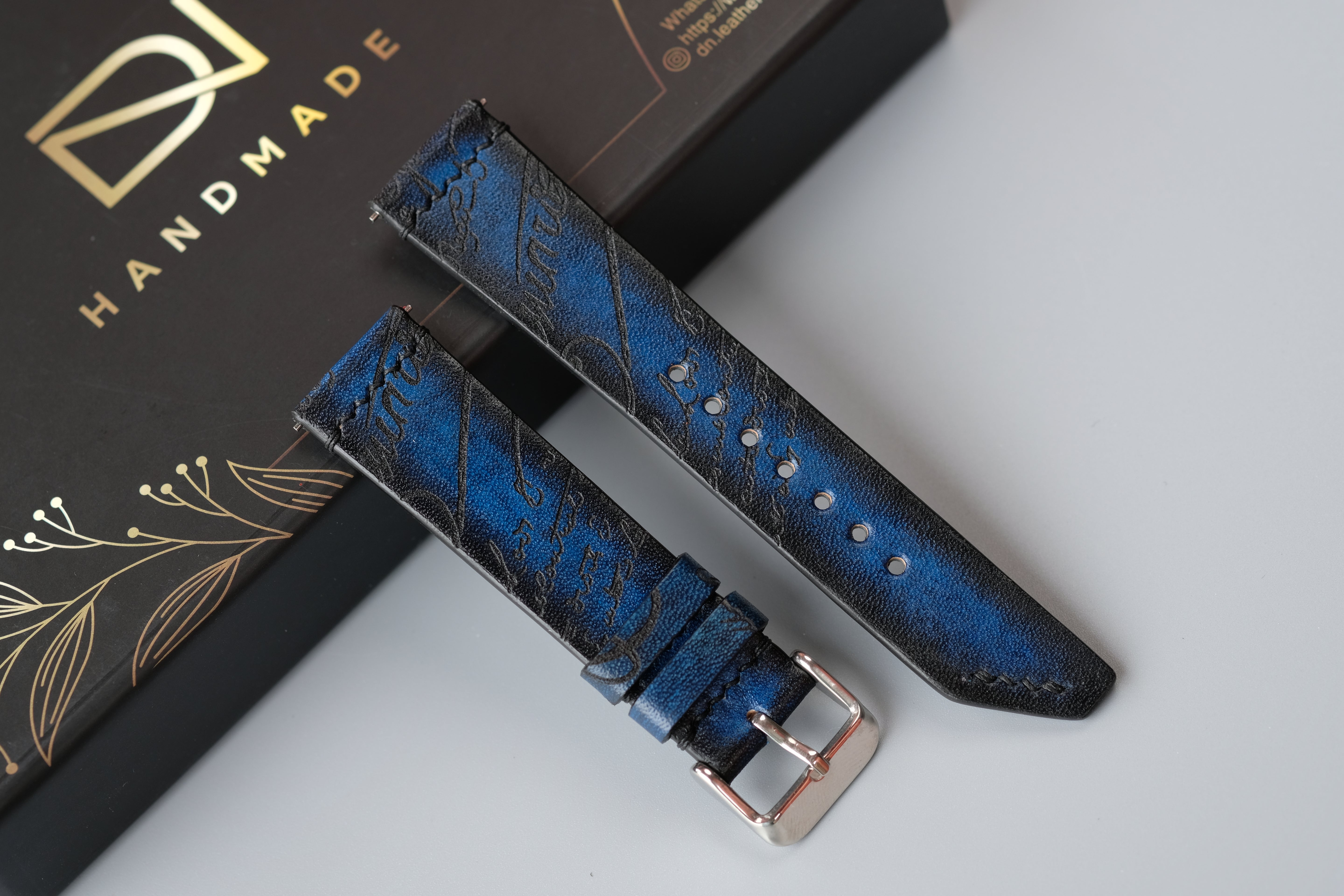 Blue Veg-Tan Leather Watch Strap – Custom Sizes 10mm to 26mm