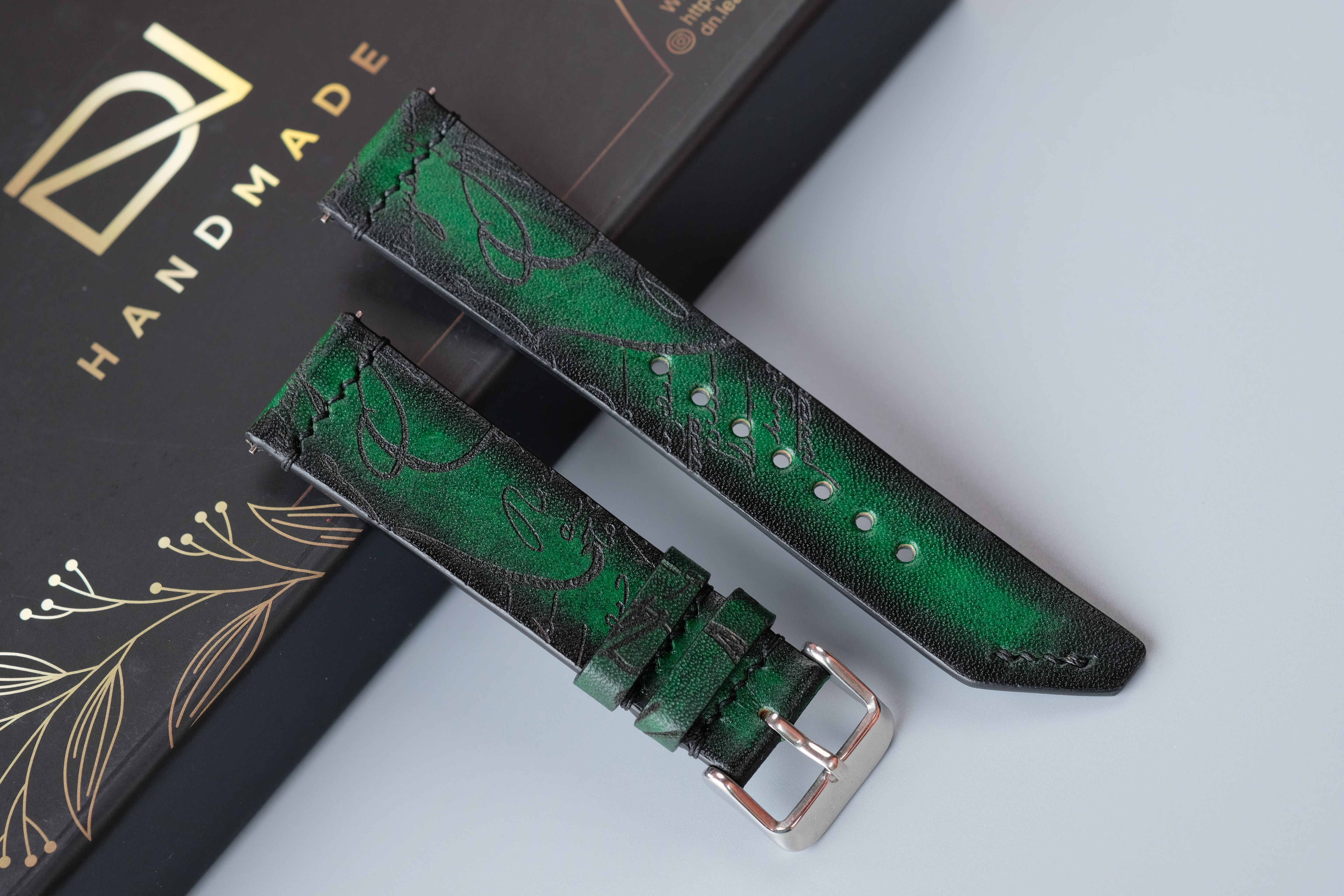 Green Veg-Tan Leather Watch Strap – Custom Sizes 10mm to 26mm