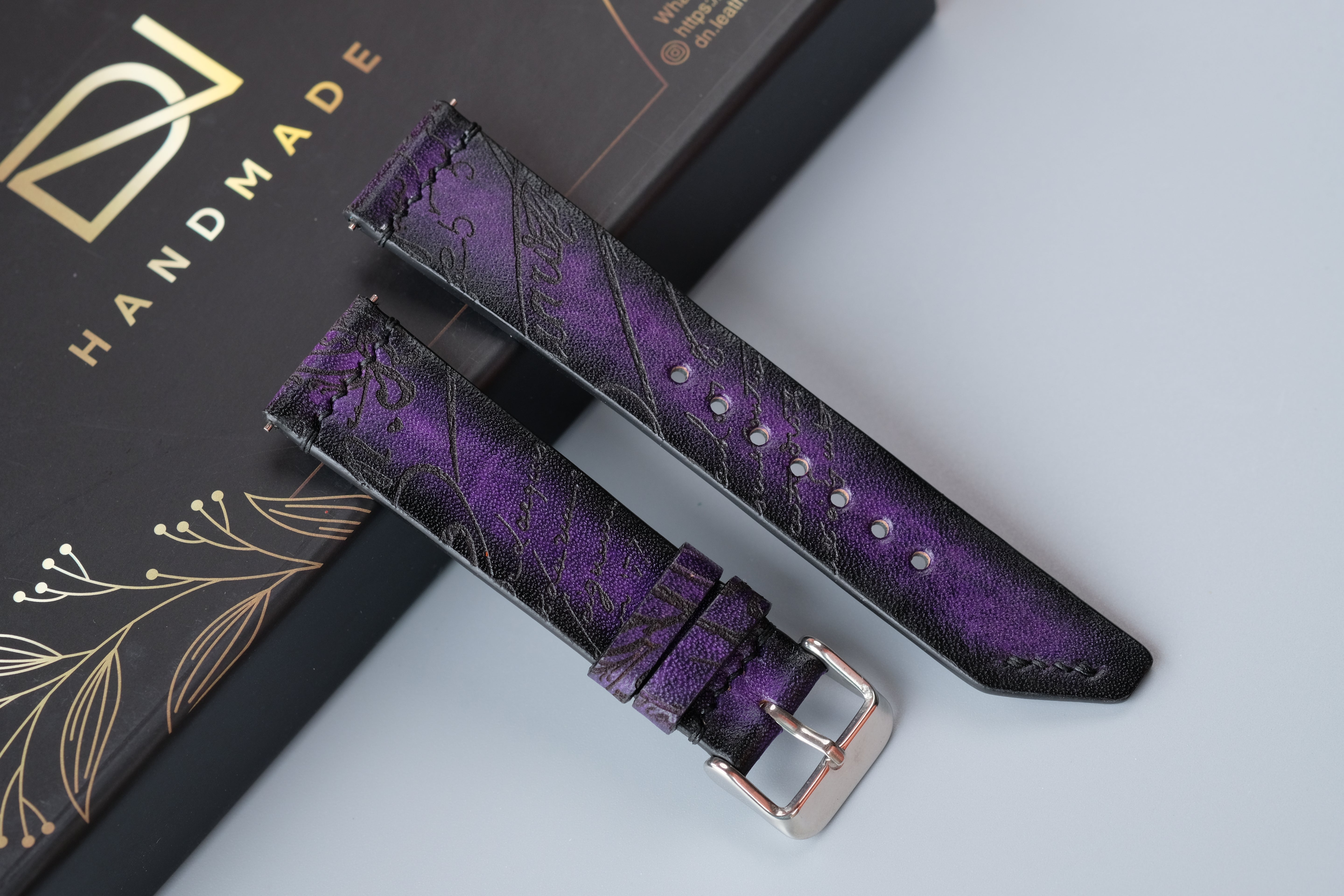 Purple Veg-Tan Leather Watch Strap – Custom Sizes 10mm to 26mm
