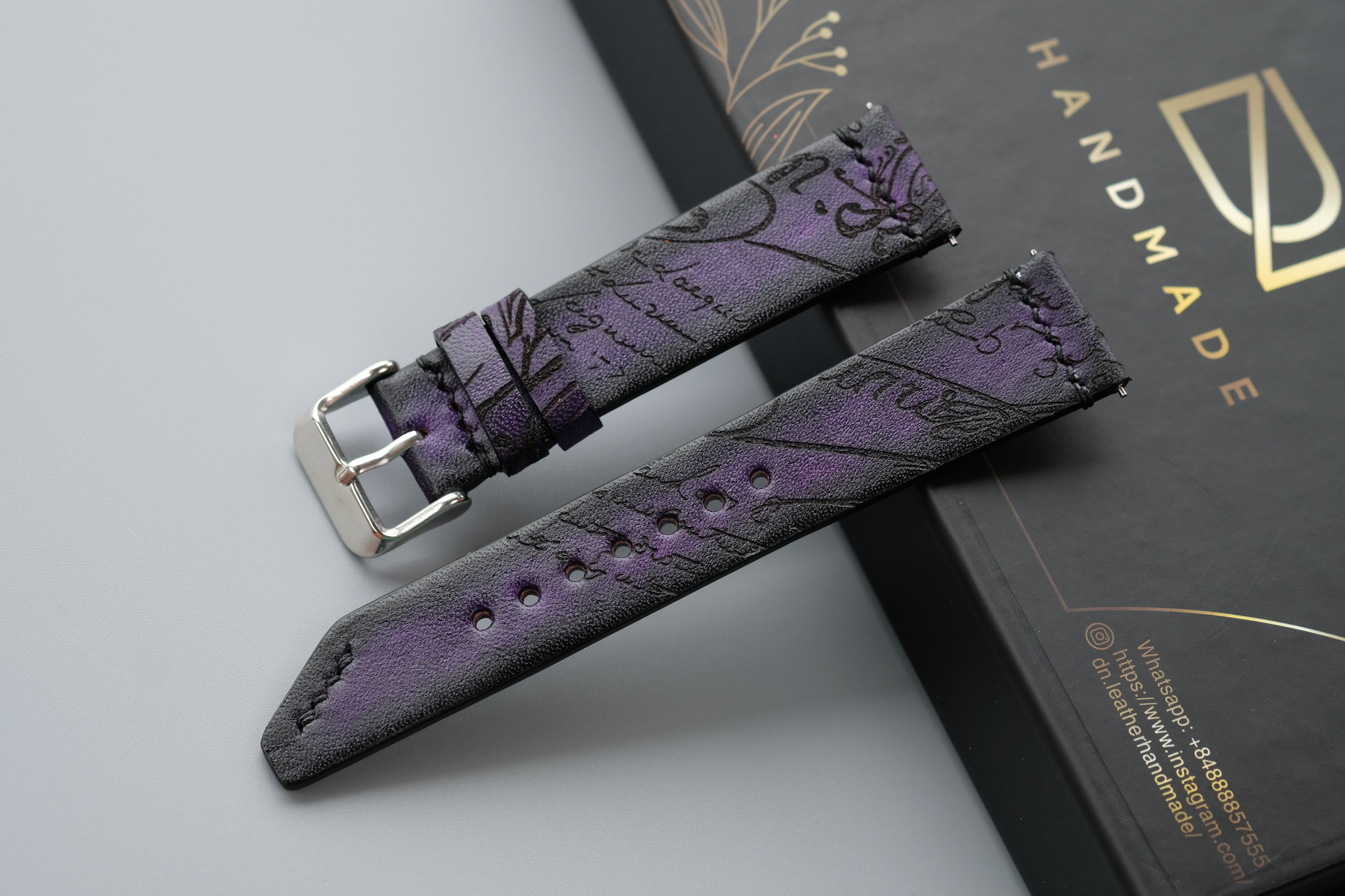 Purple Veg-Tan Leather Watch Strap – Custom Sizes 10mm to 26mm