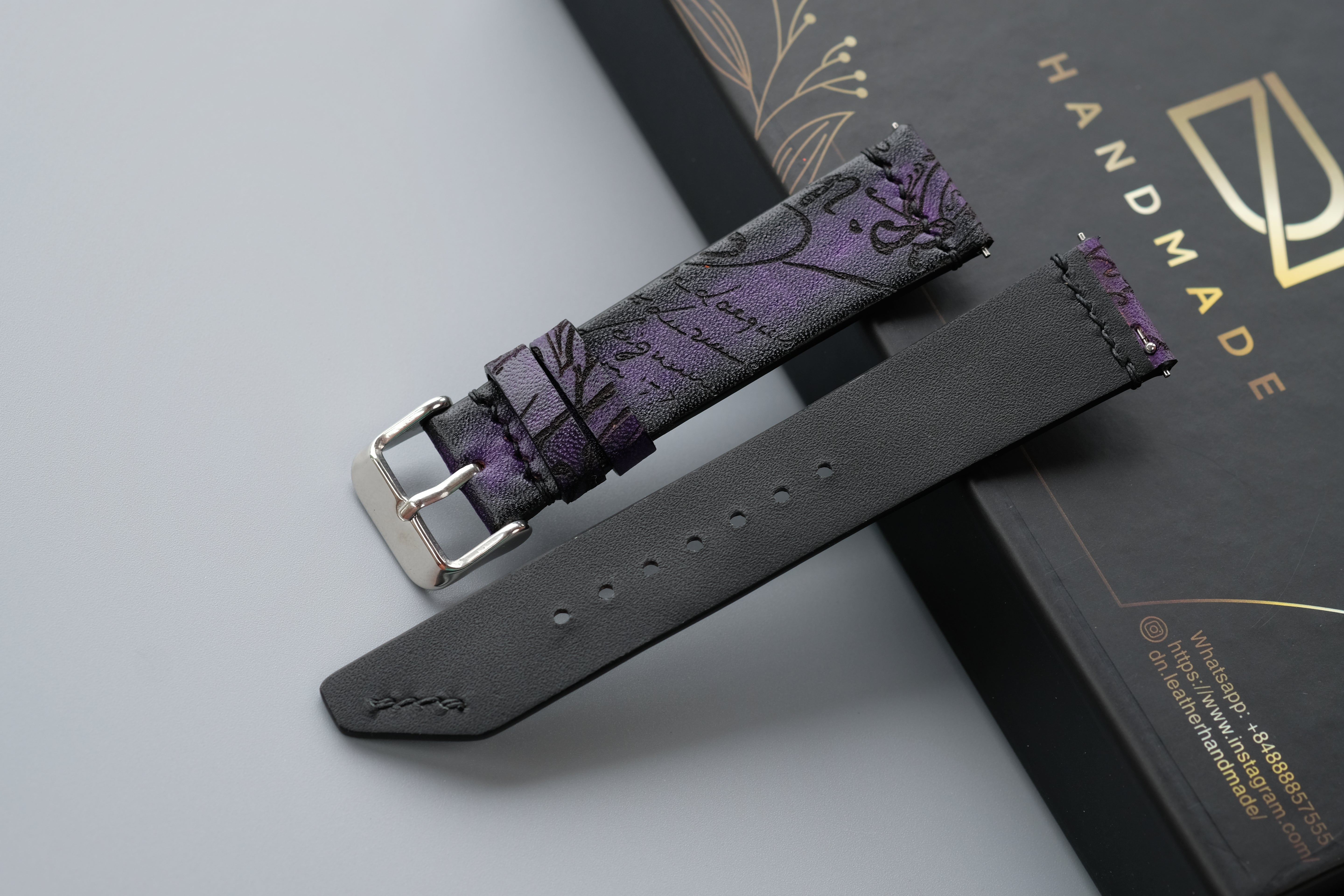 Purple Veg-Tan Leather Watch Strap – Custom Sizes 10mm to 26mm