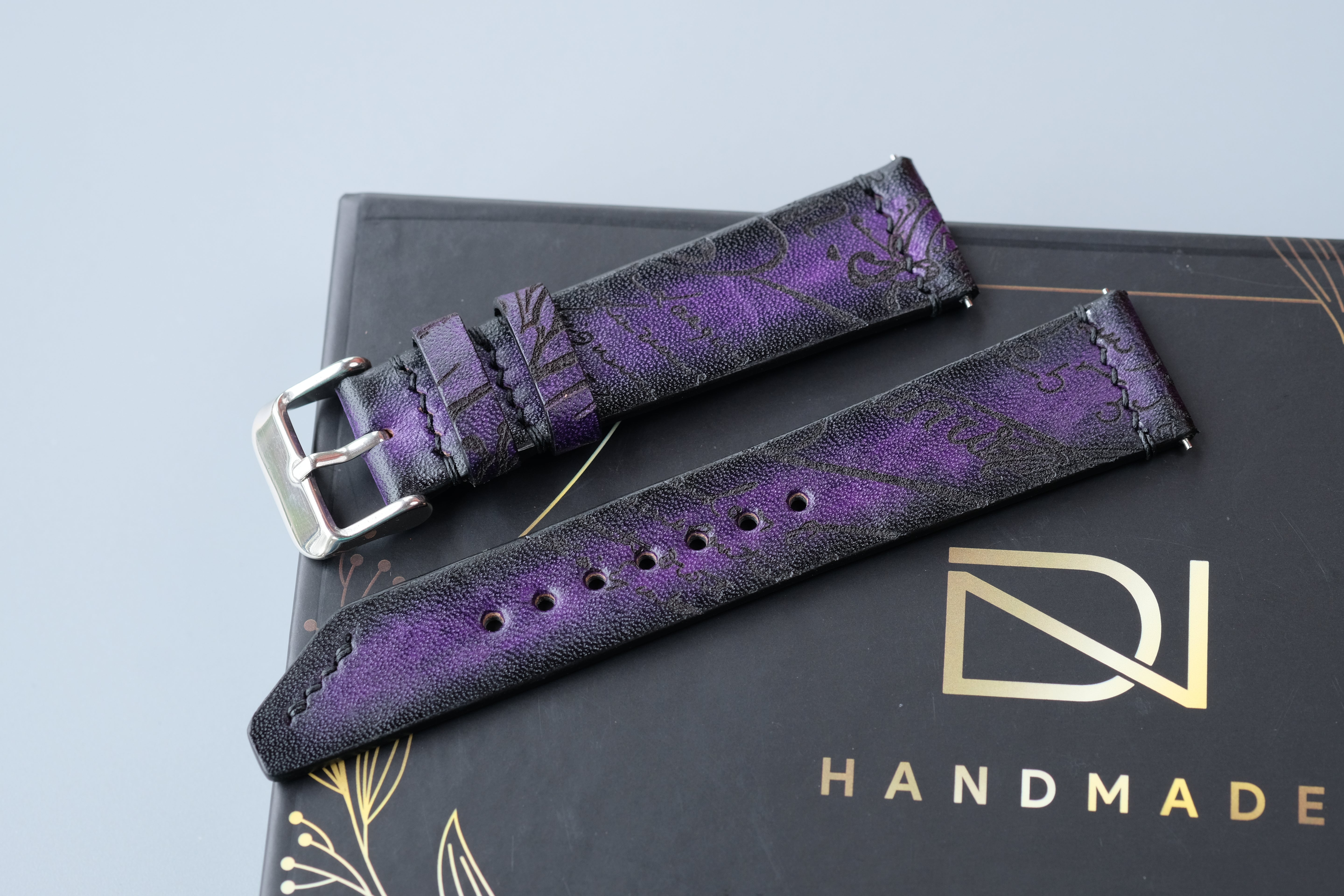 Purple Veg-Tan Leather Watch Strap – Custom Sizes 10mm to 26mm