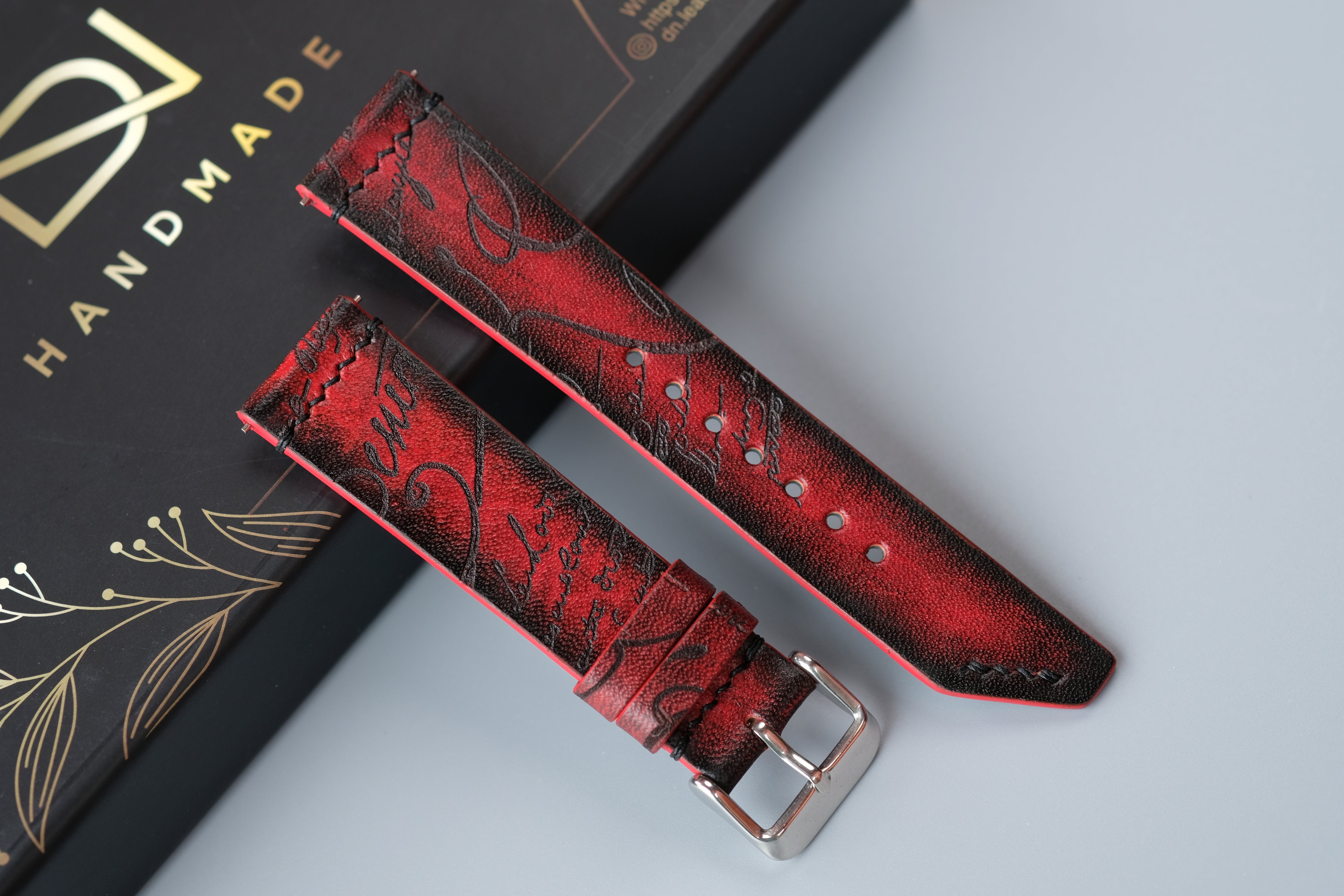 RED Veg-Tan Leather Watch Strap – Custom Sizes 10mm to 26mm