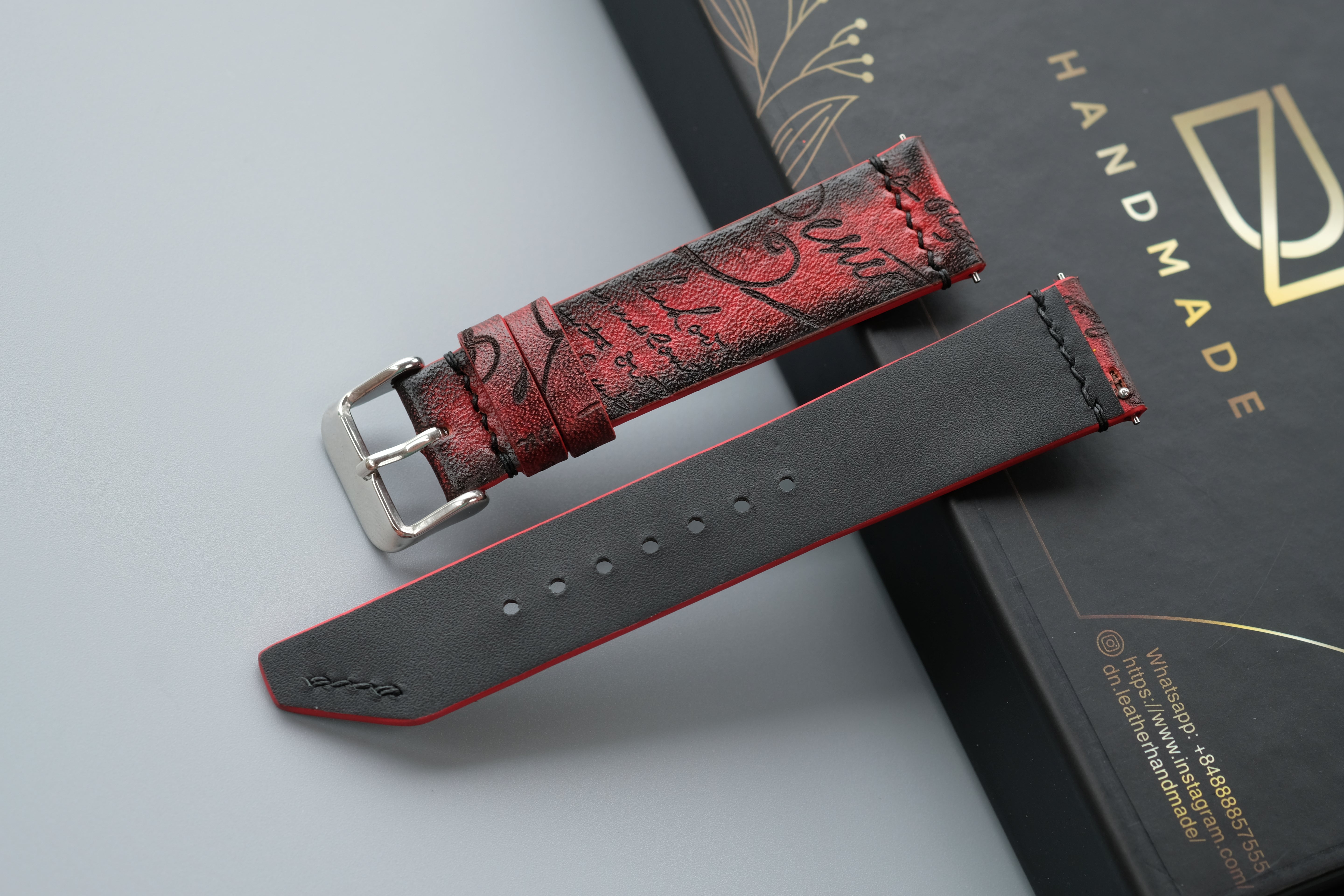 RED Veg-Tan Leather Watch Strap – Custom Sizes 10mm to 26mm