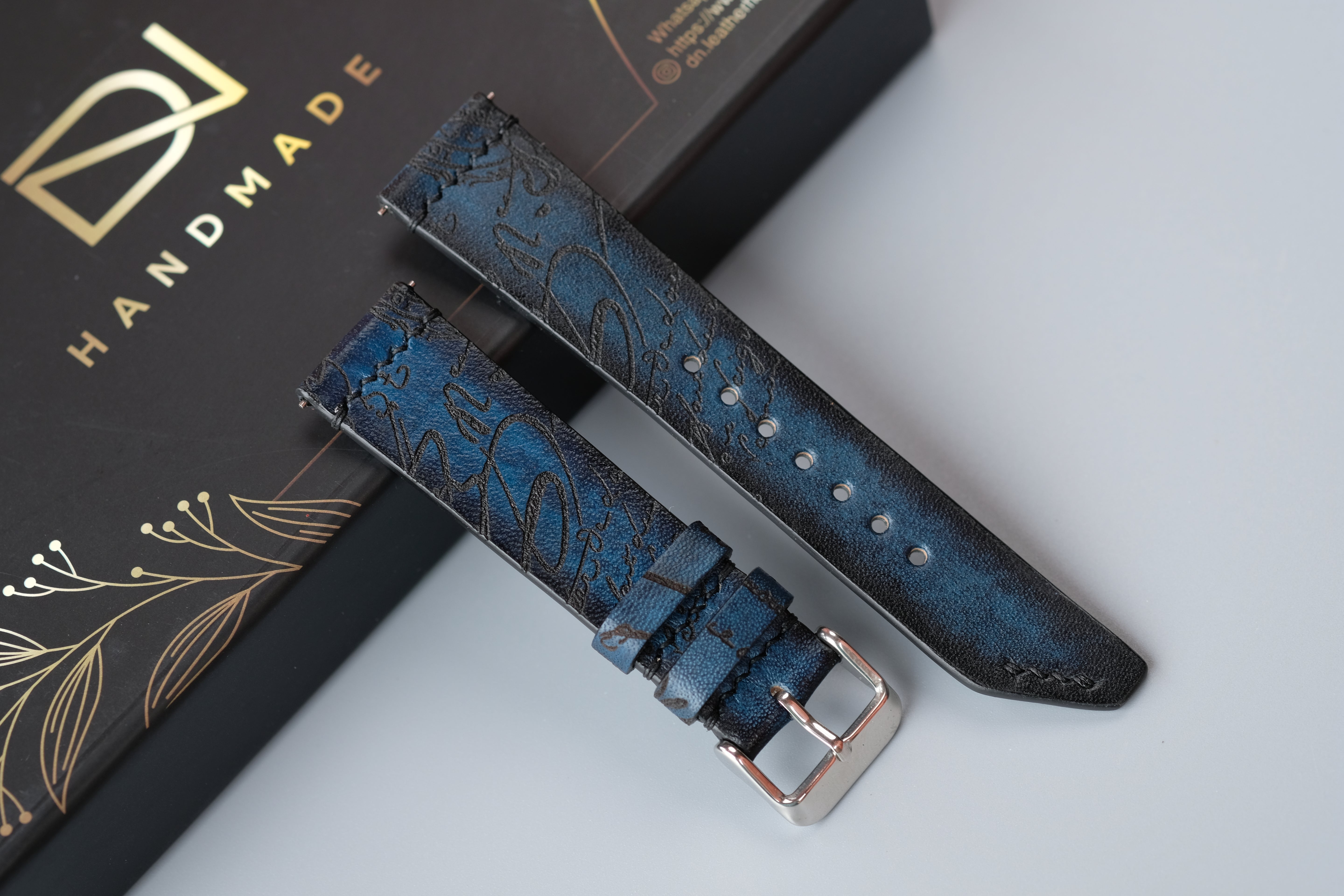 Royal Blue Veg-Tan Leather Watch Strap – Custom Sizes 10mm to 26mm